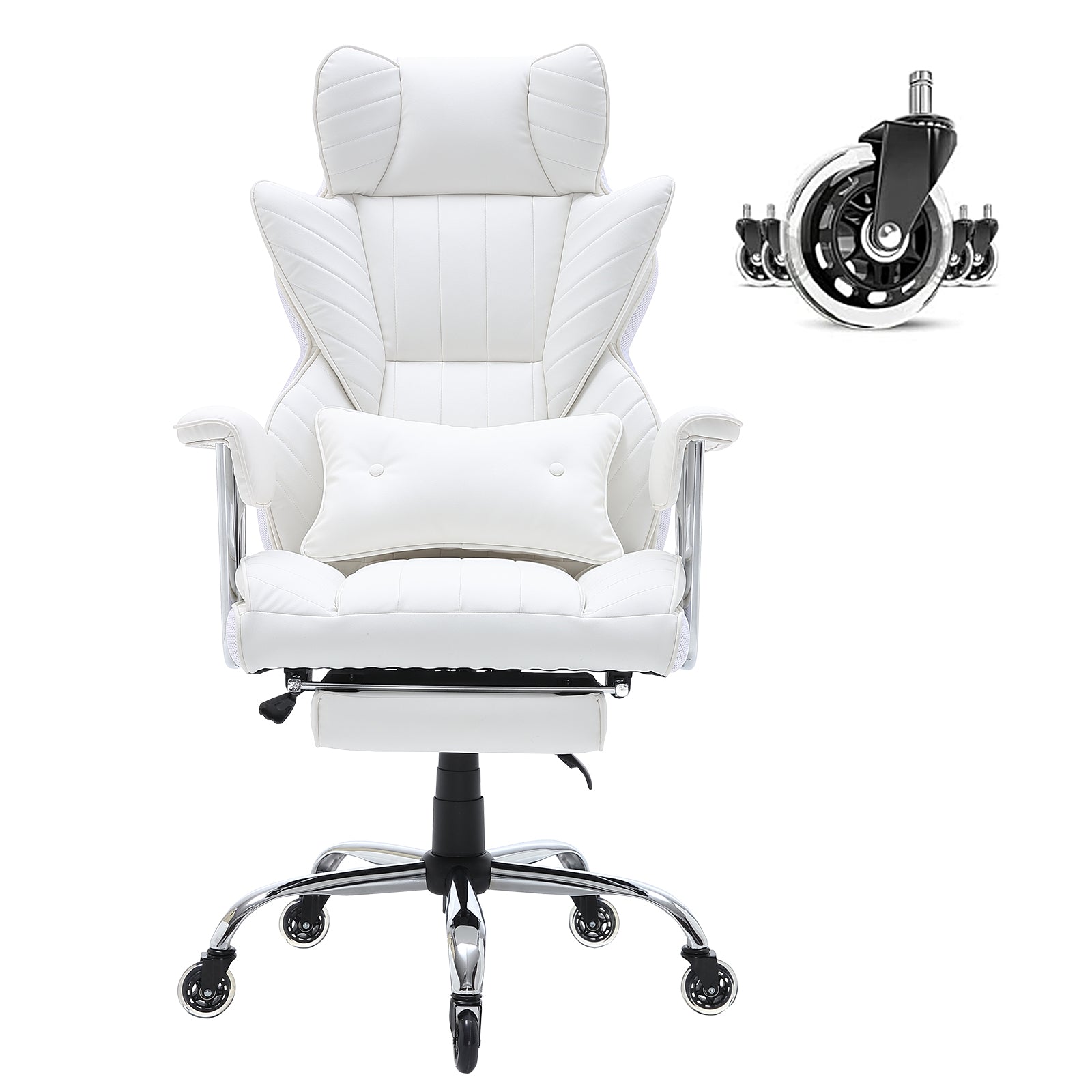 Reclining Big And Tall Office Chair With Footrest And Lumbar Support White PU Leather - Platinum-Level Office Chairs