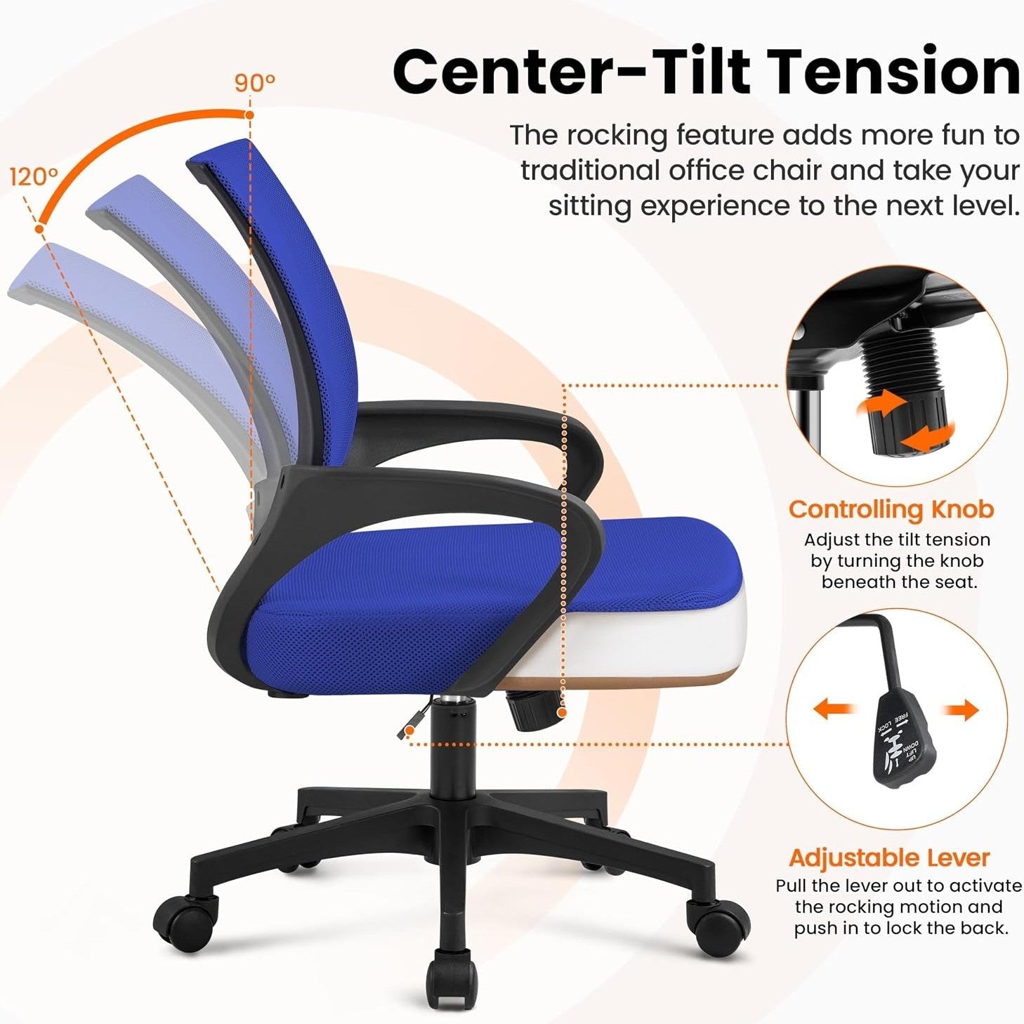 Yaheetech Mid Back Mesh Computer Office Desk Chair Adjustable Swivel, Blue | Breathable Mesh Back and Foam Padded Seat for Comfortable Work at Home or Office; Steel Frame Holds 300 Lb, Easy Assembly.