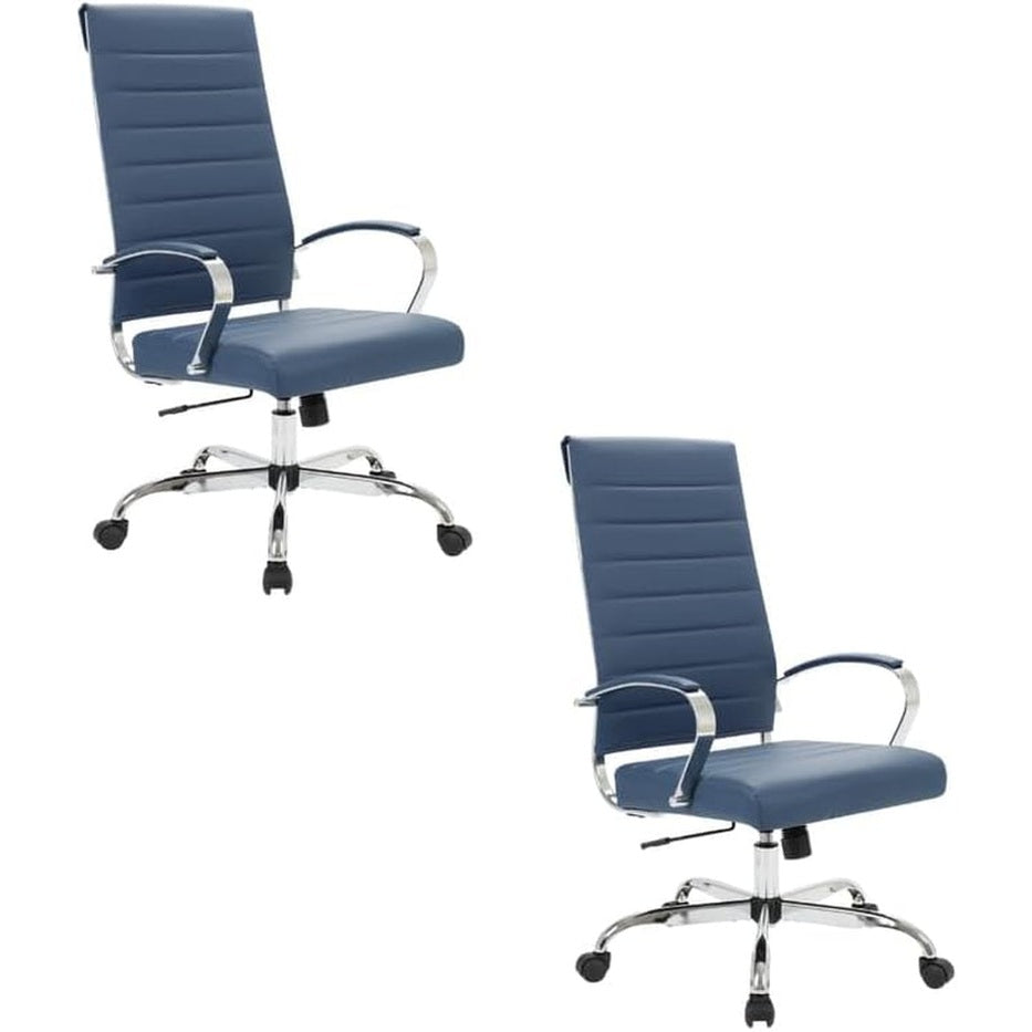 Leisuremod Benmar Modern High-Back Office Chair, 360-Degree Adjustable Swivel Task Furniture in Leather Upholstery with Ribbed Backrest for Home and Office
