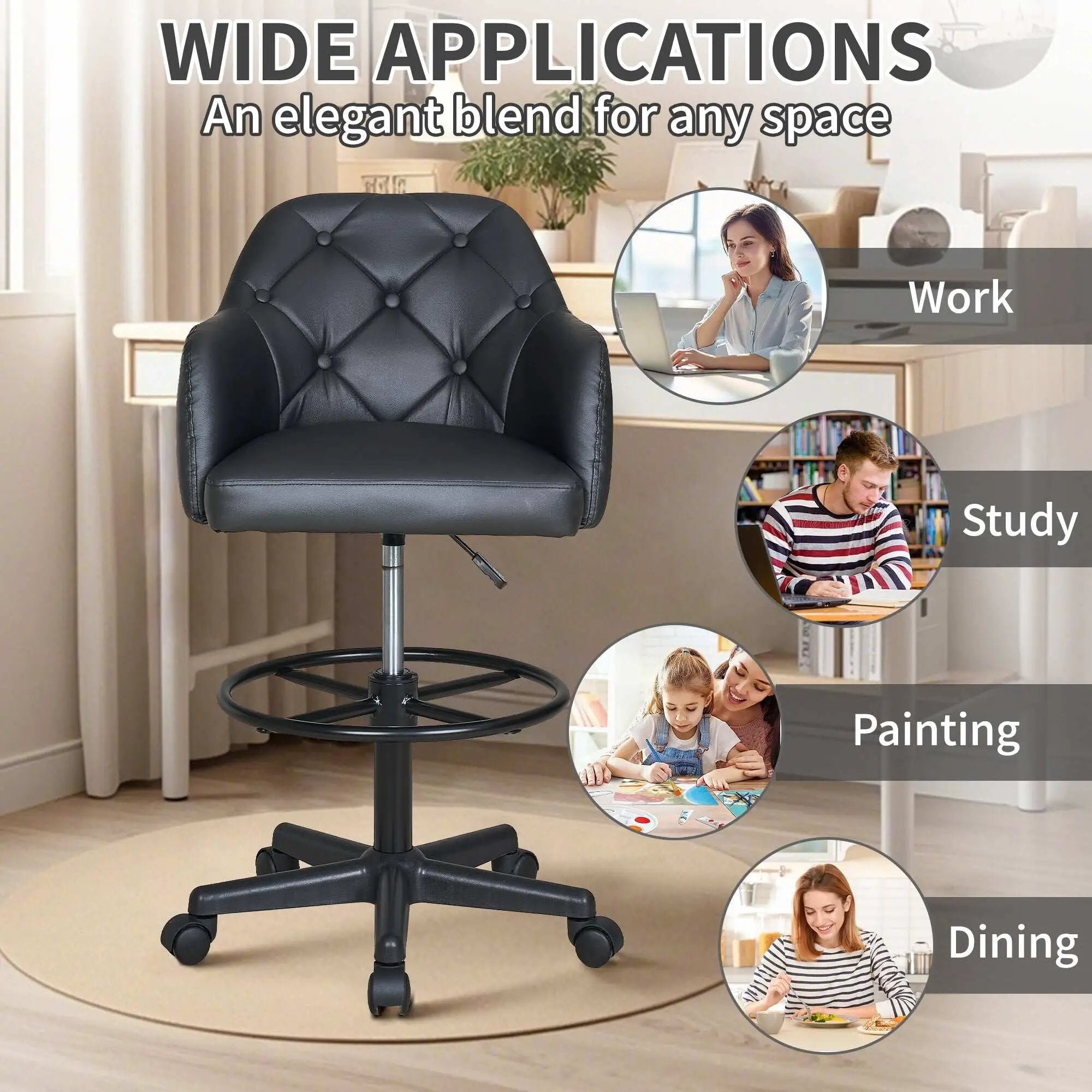 Drafting Chair Swivel Wingback Adjustable Height Office Comfort