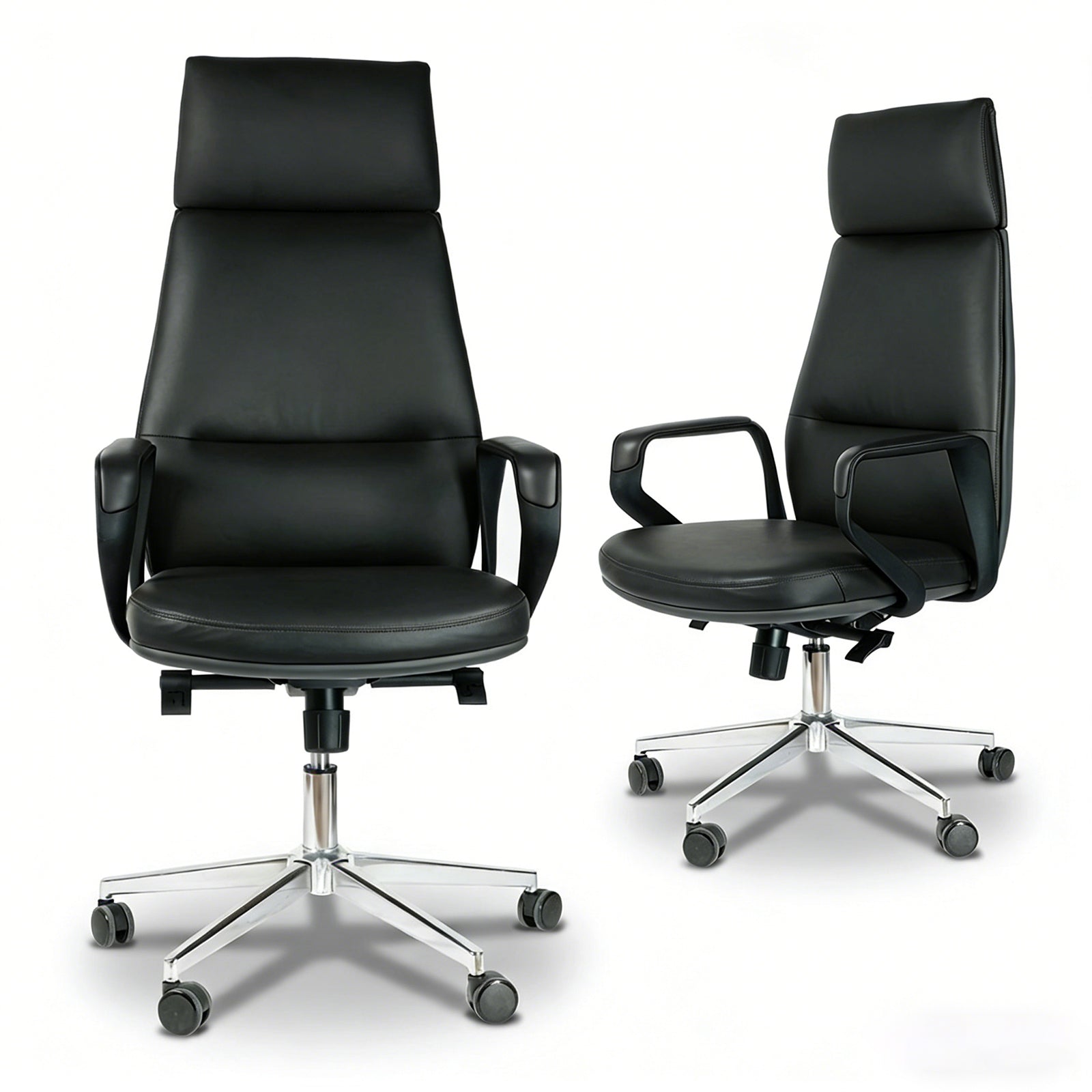 FurniBaron Black Leather High-Back Office Chair with Lumbar - Platinum-Level Office Chairs