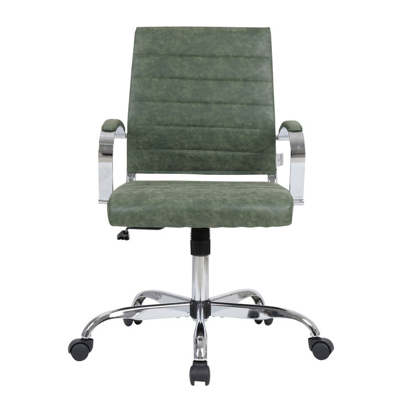 30 PCS Benmar Leather Office Desk Computer Chair with Ribbed Seat and Steel Frame - Green