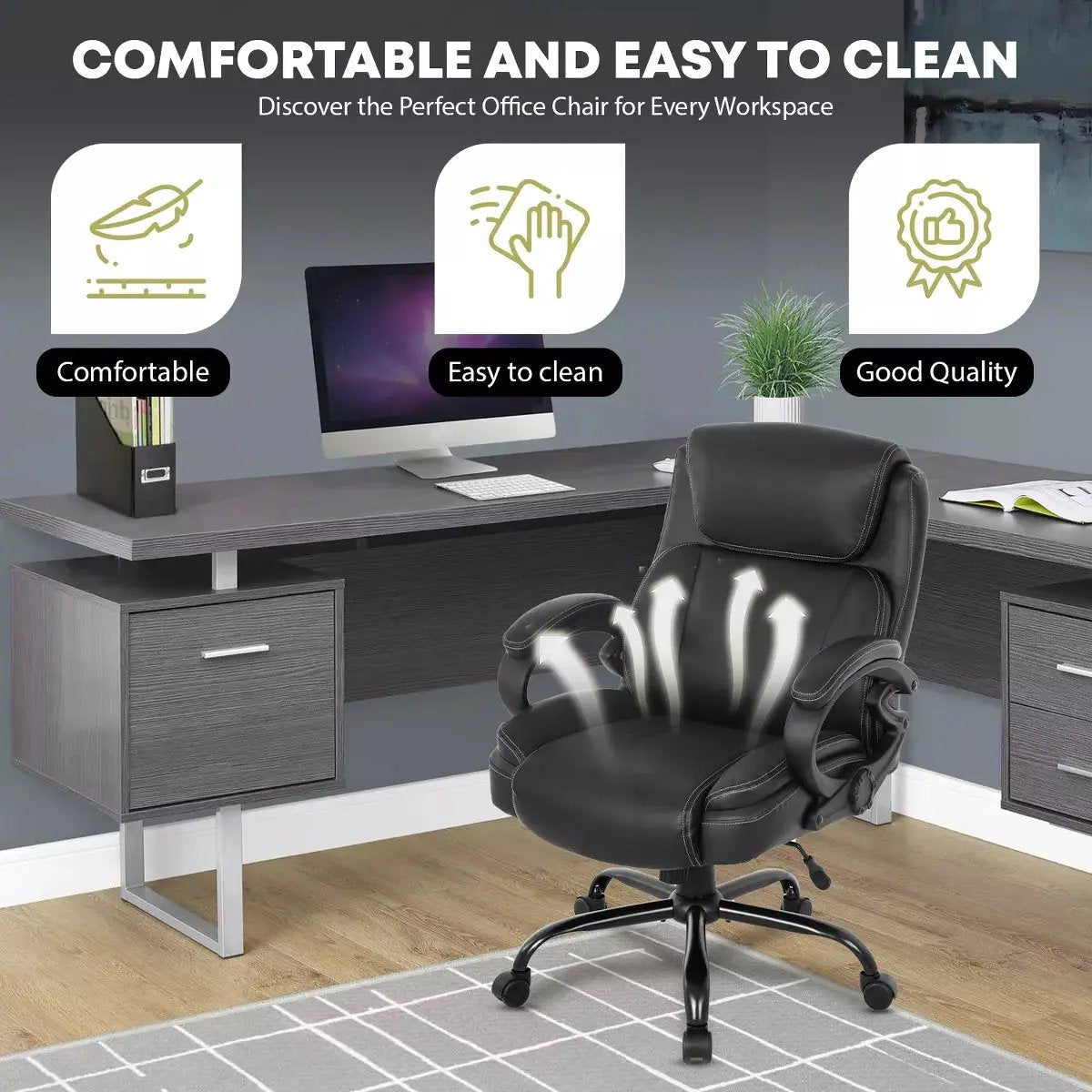 FDW Big and Tall Office Chair for Maximum Comfort 400Lbs Wide Seat Computer Chair Heavy Duty Construction, Black