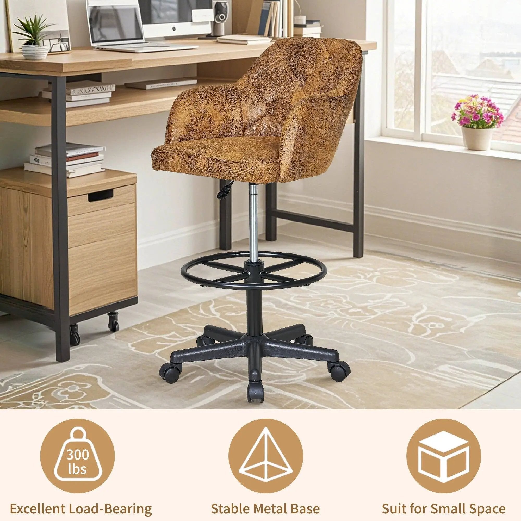 Drafting Chair Swivel Wingback Adjustable Height Office Comfort