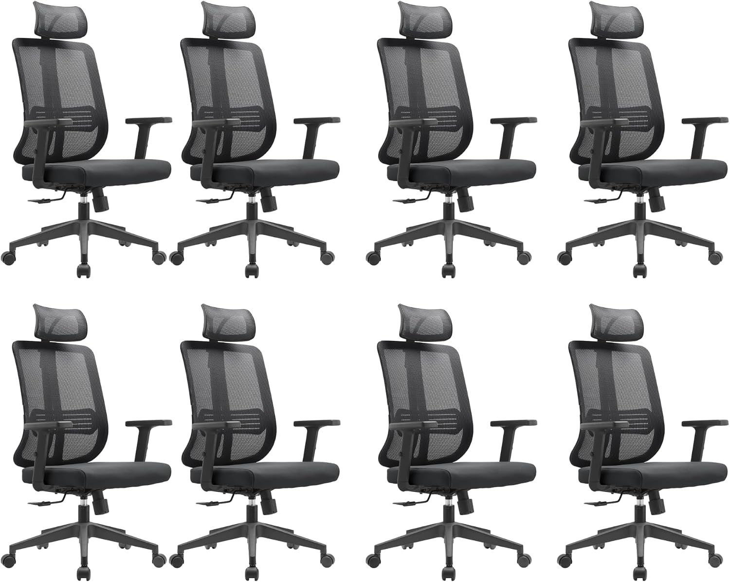 Leisuremod Office Chair, Adjustable Height Arm & Headrest, Upholstered Black Cotton Fabric Foam Filled Seat with White Mesh High Back, Modern Ergonomic Chair, 360 Degree Swivel & Tilt, Nift Series