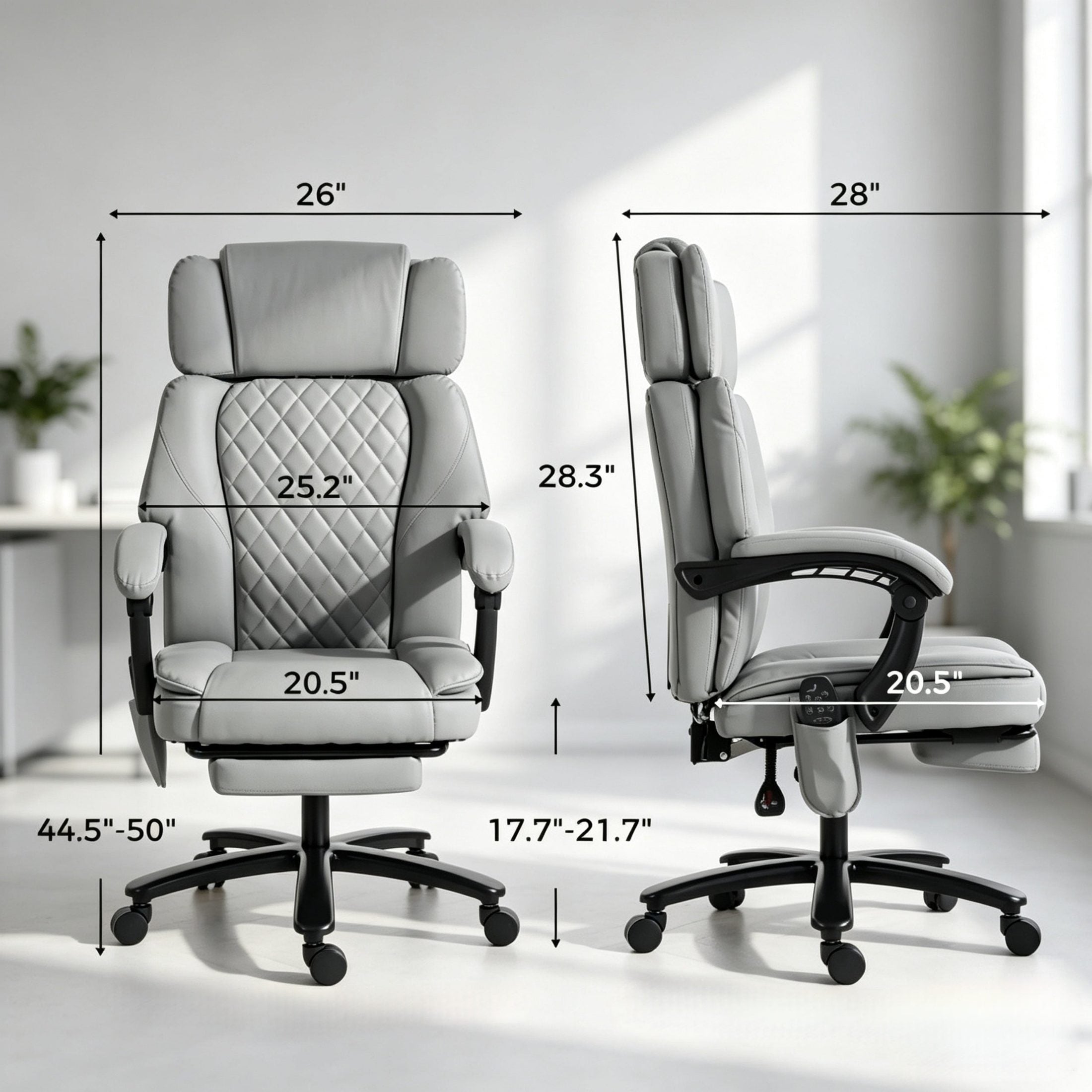 Light Gray Reclining Massage Office Chair, Heat & Headrest
