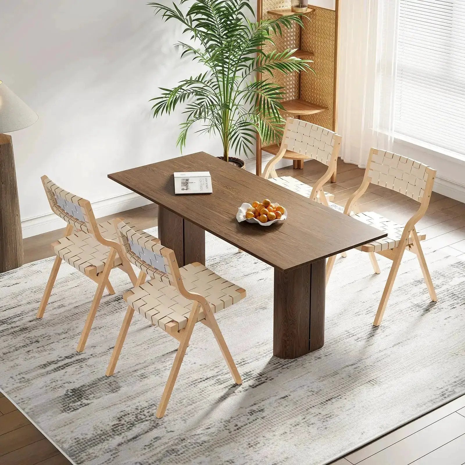 Space-Saving Wood Folding Chairs with Woven Seats - Set of 2 - Platinum-Level Office Chairs