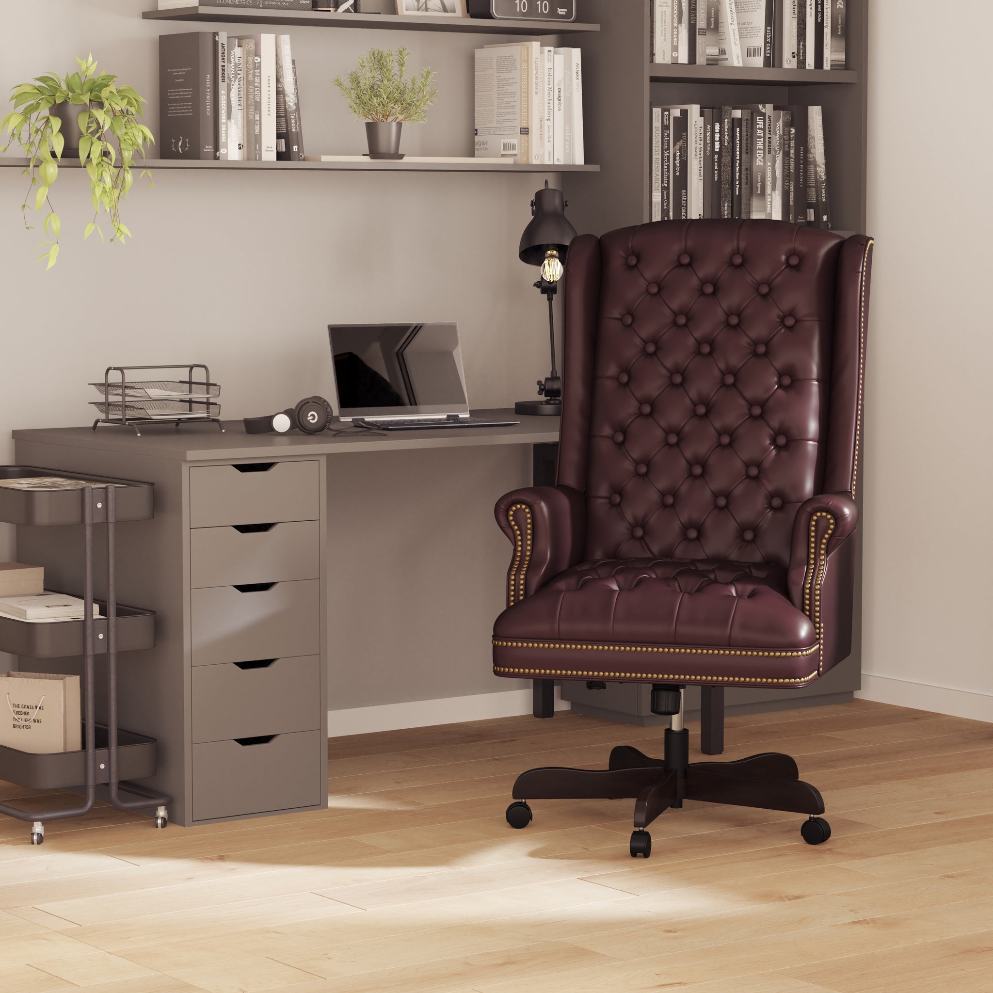 Turner High Back Traditional Tufted Burgundy LeatherSoft Executive Swivel Office Chair with Arms - image 2