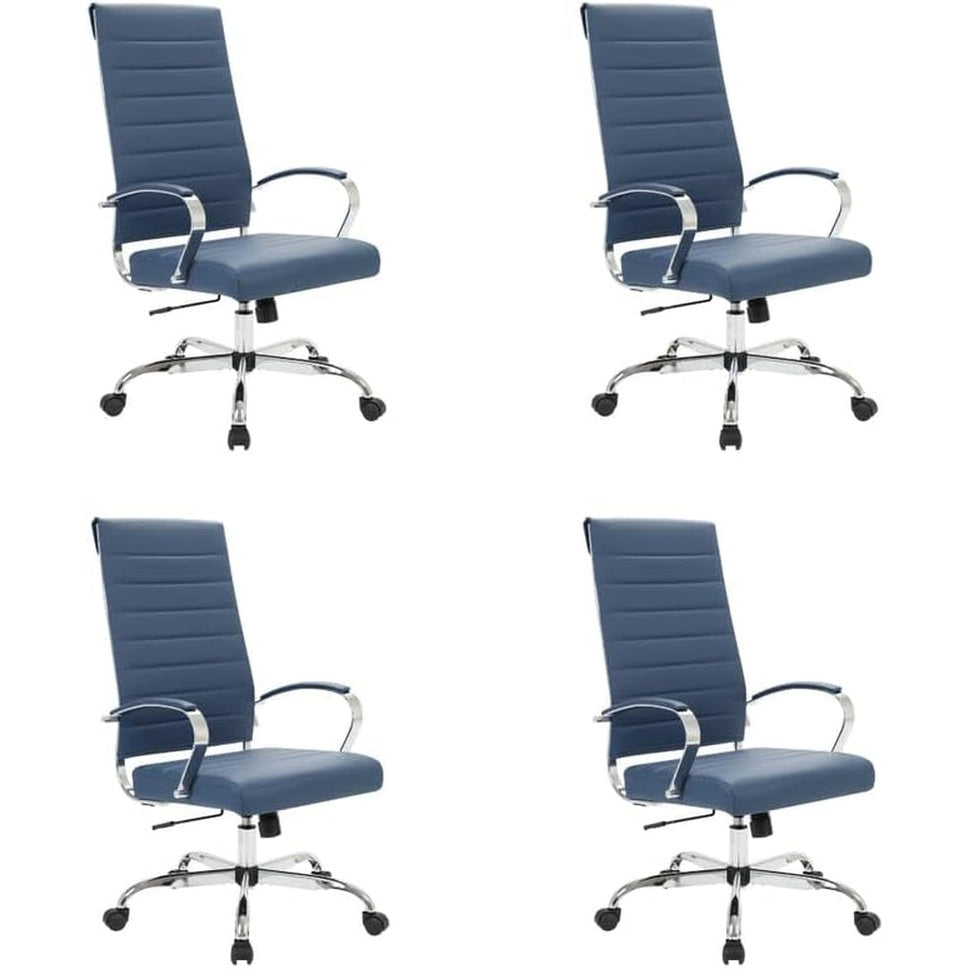 Leisuremod Benmar Modern High-Back Office Chair, 360-Degree Adjustable Swivel Task Furniture in Leather Upholstery with Ribbed Backrest for Home and Office