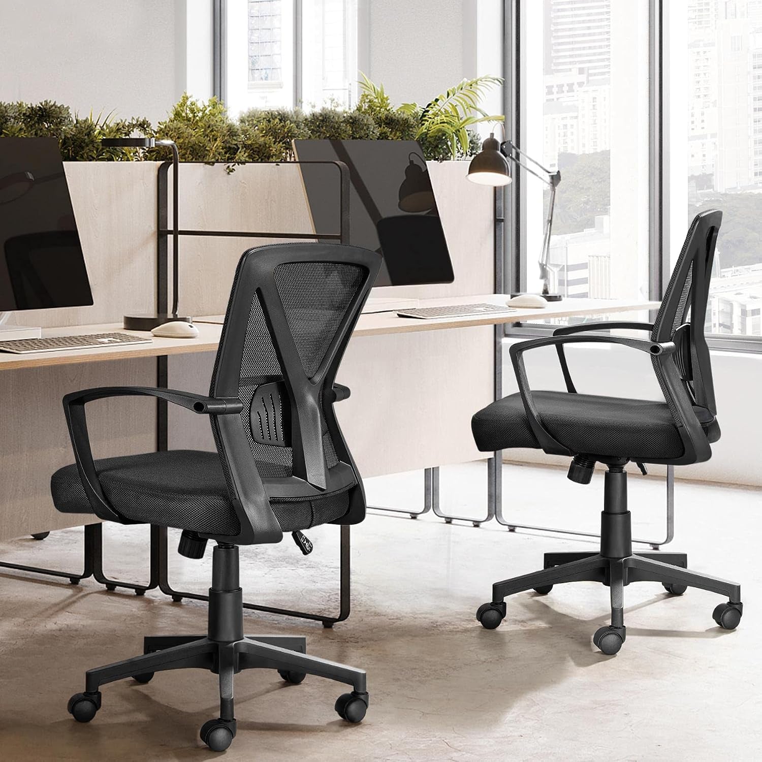 Yaheetech Mid-Back Mesh Task Office Desk Chair with Wheels and Arms, Black | Breathable Mesh Back and Foam-Padded Seat for All-Day Comfort; Sturdy Metal Frame, Height Adjustable, and Easy to Assemble