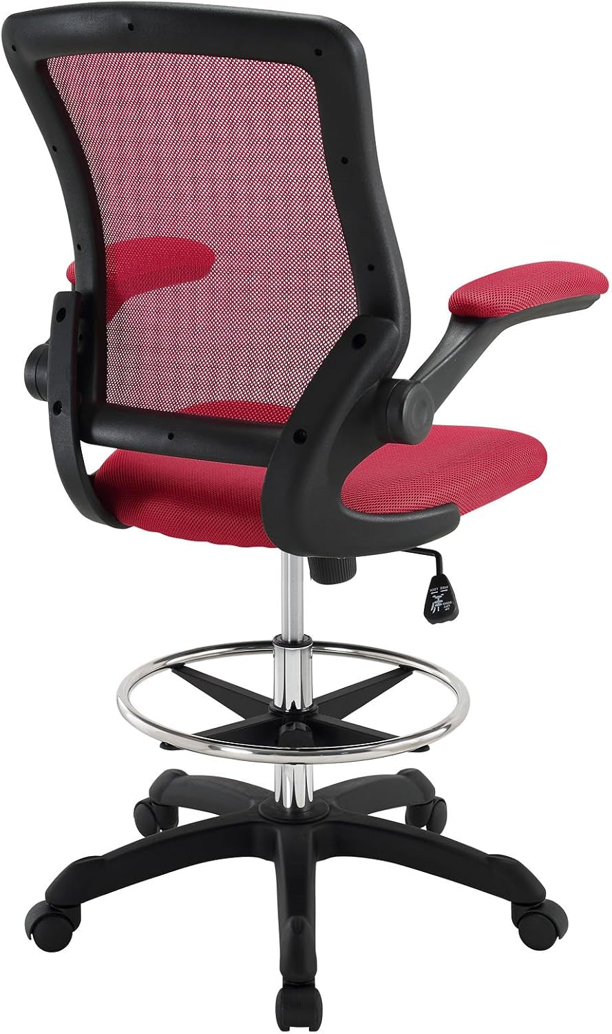 Modway MO-EEI-1423-RED Reception Desk Flip-Up Arm Drafting Chair, Nylon in Red