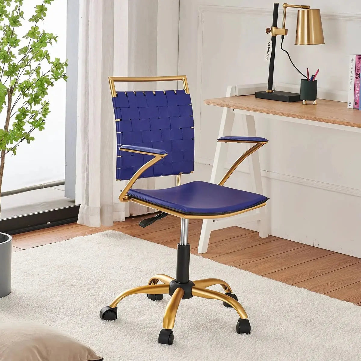 CAROCC Home Office Desk Chair Gold with Throw Pillow