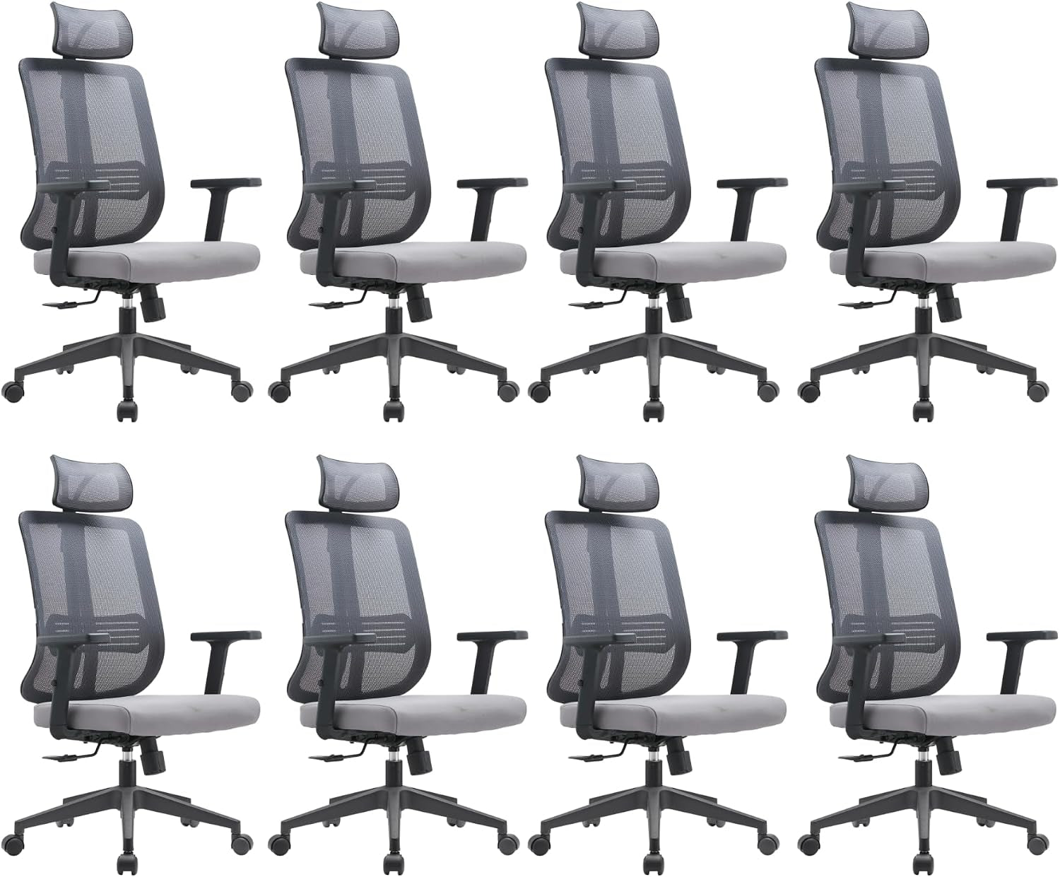 Leisuremod Office Chair, Adjustable Height Arm & Headrest, Upholstered Black Cotton Fabric Foam Filled Seat with White Mesh High Back, Modern Ergonomic Chair, 360 Degree Swivel & Tilt, Nift Series