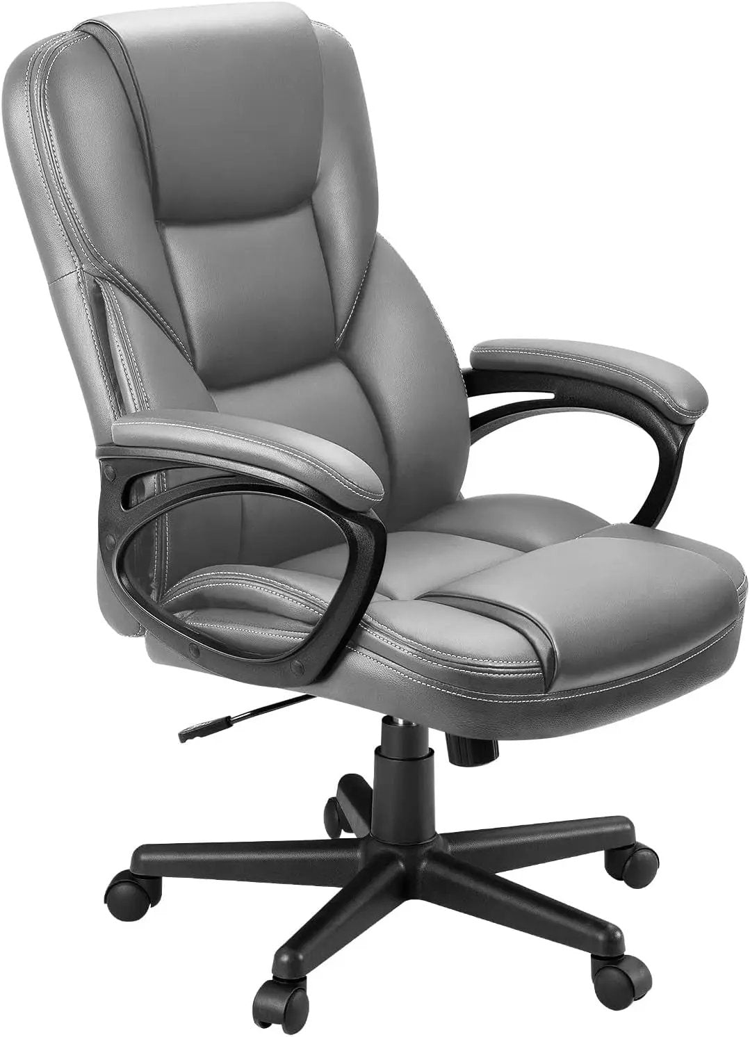 Furmax gray PU leather executive office chair with high back, lumbar support, swivel base