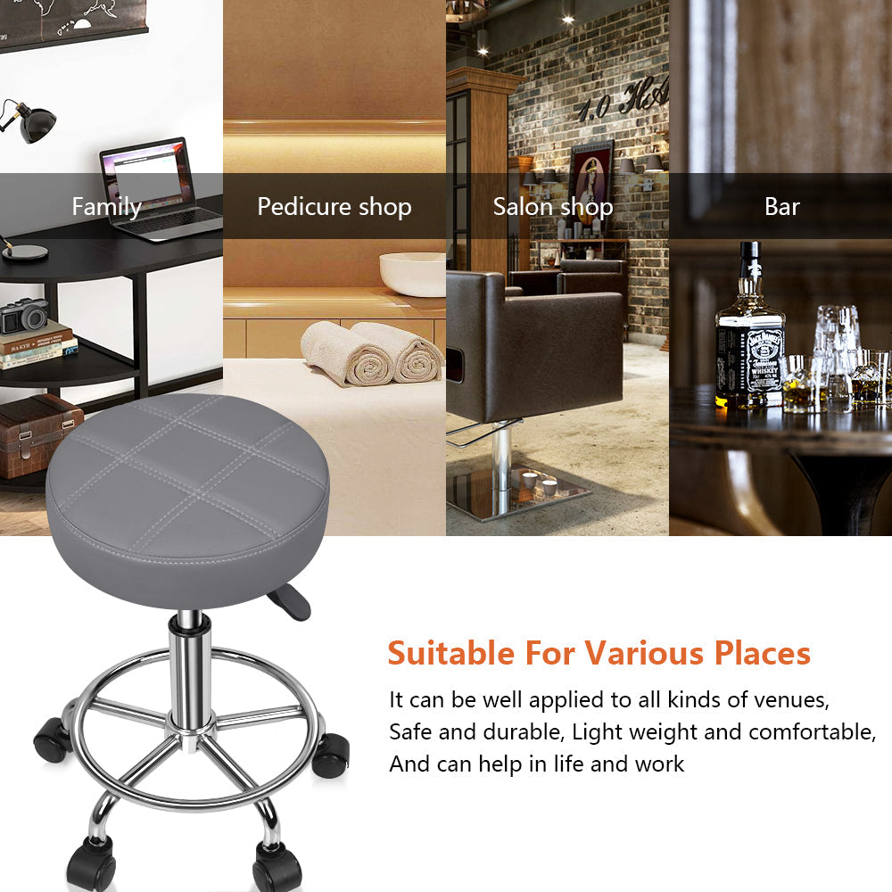 Adjustable PU Leather Rolling Bar Stool With Swivel Wheels Casters