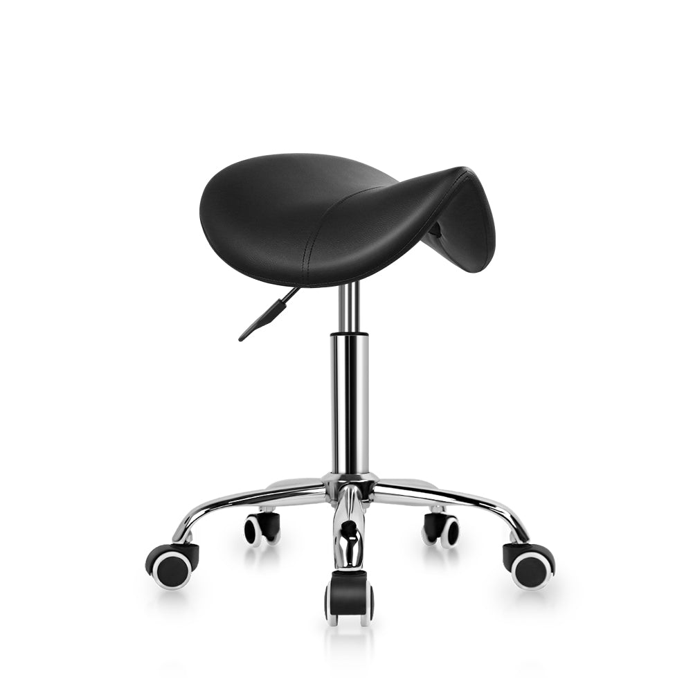 PU Leather Saddle Stool With Height Adjustable Swivel Wheels