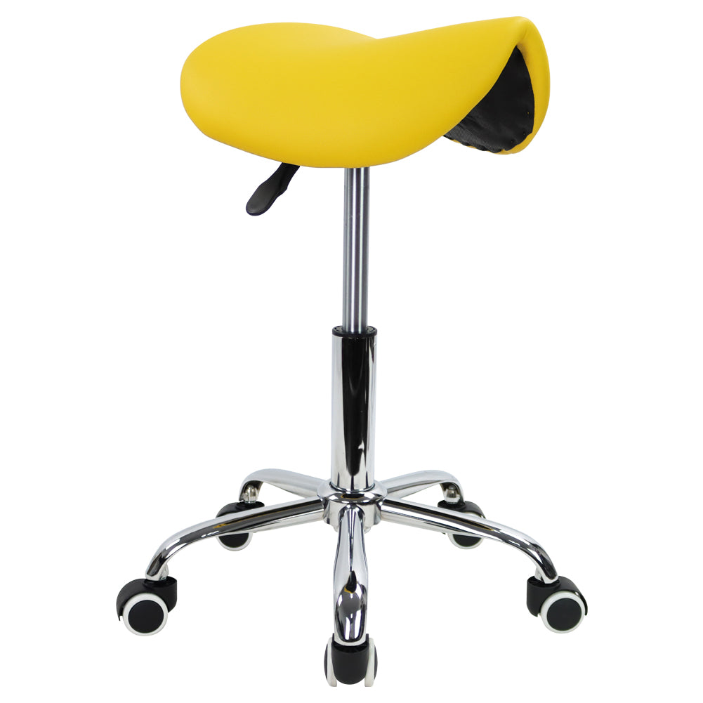 PU Leather Saddle Stool With Height Adjustable Swivel Wheels
