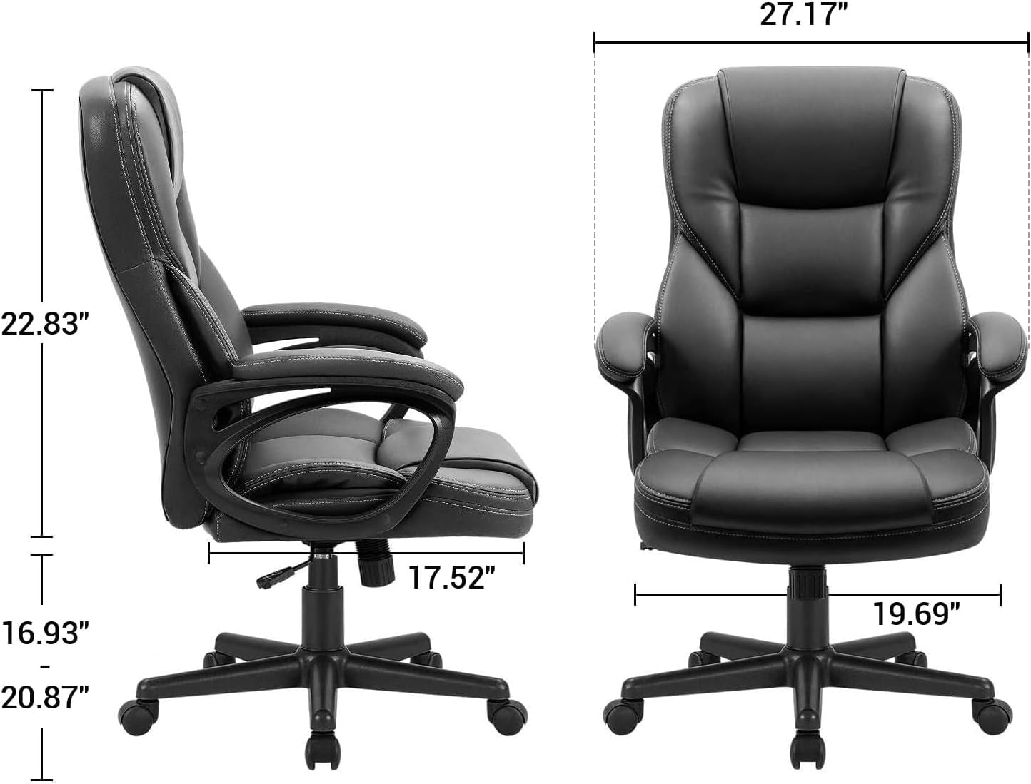 Furmax Office Executive Chair High Back Adjustable Managerial Home Desk Chair, Swivel Computer PU Leather Chair with Lumbar Support (1, Black)
