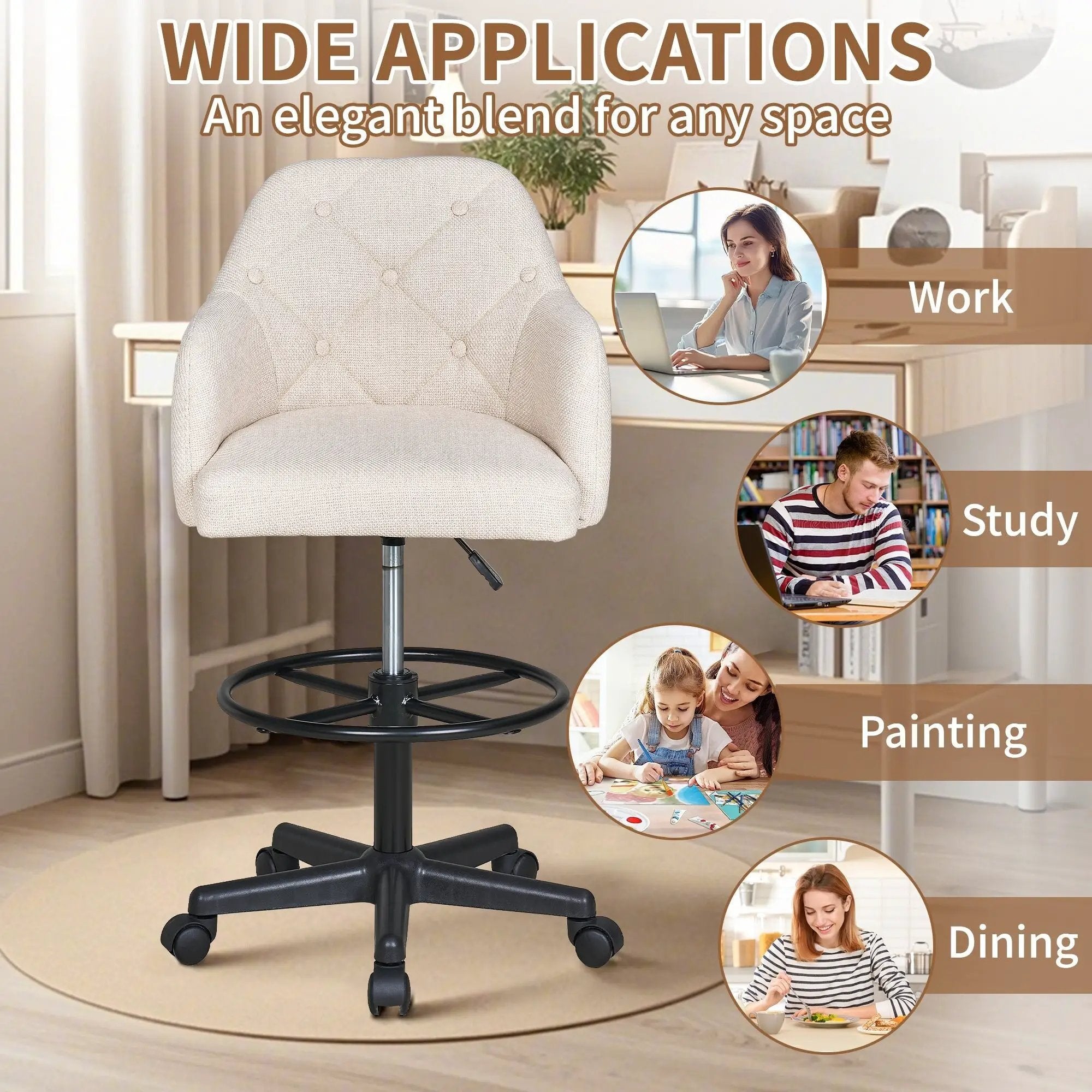 Drafting Chair Swivel Wingback Adjustable Height Office Comfort