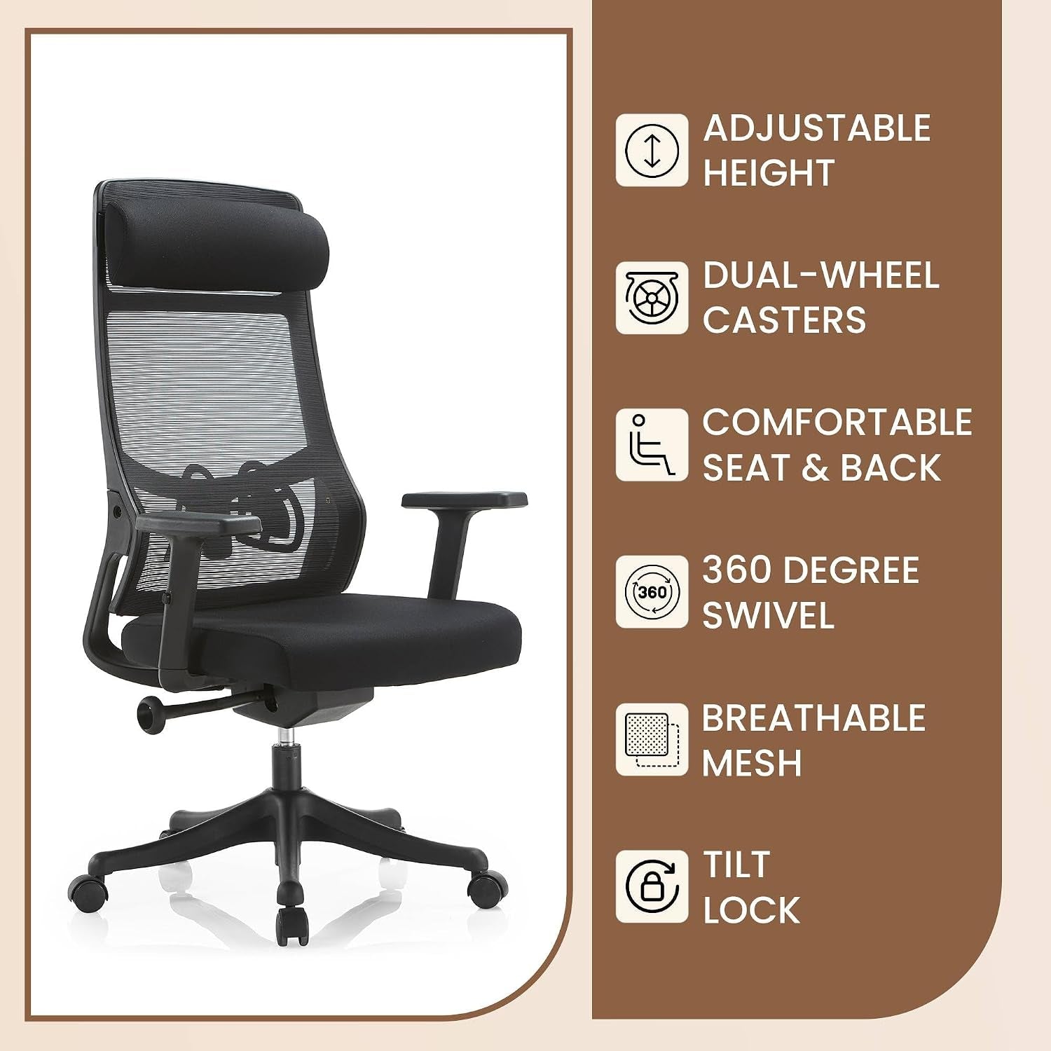 Premium Ergonomic Office Chair With Lumbar Support Height Adjustability