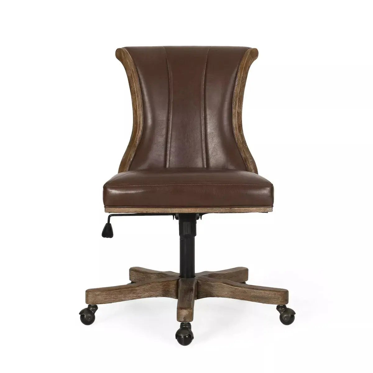 Coulee Contemporary Upholstered Roll Back Swivel Office Chair Dark Brown/Natural - Christopher Knight Home: Ergonomic, Adjustable Height