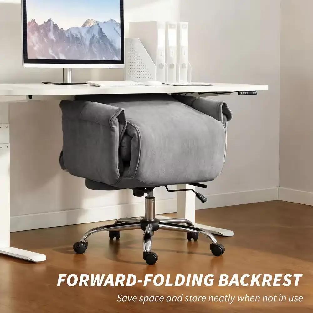 Executive Polyester Reclining Swivel Adjustable Height Ergonomic Office Chair in Light Gray with Arms