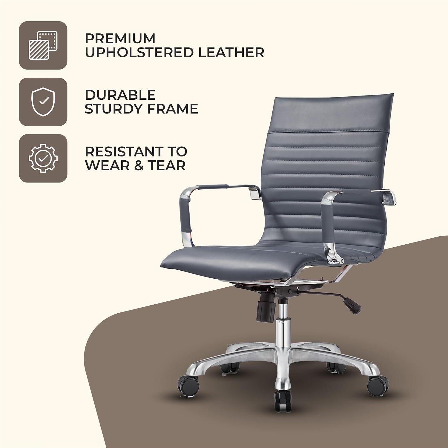 Leisuremod Ergonomic Executive Office Chair with Lumbar Support – Adjustable Leather Swivel Desk Chair, High Back Computer Chair Home & Office with Rolling Wheels & Chrome Base