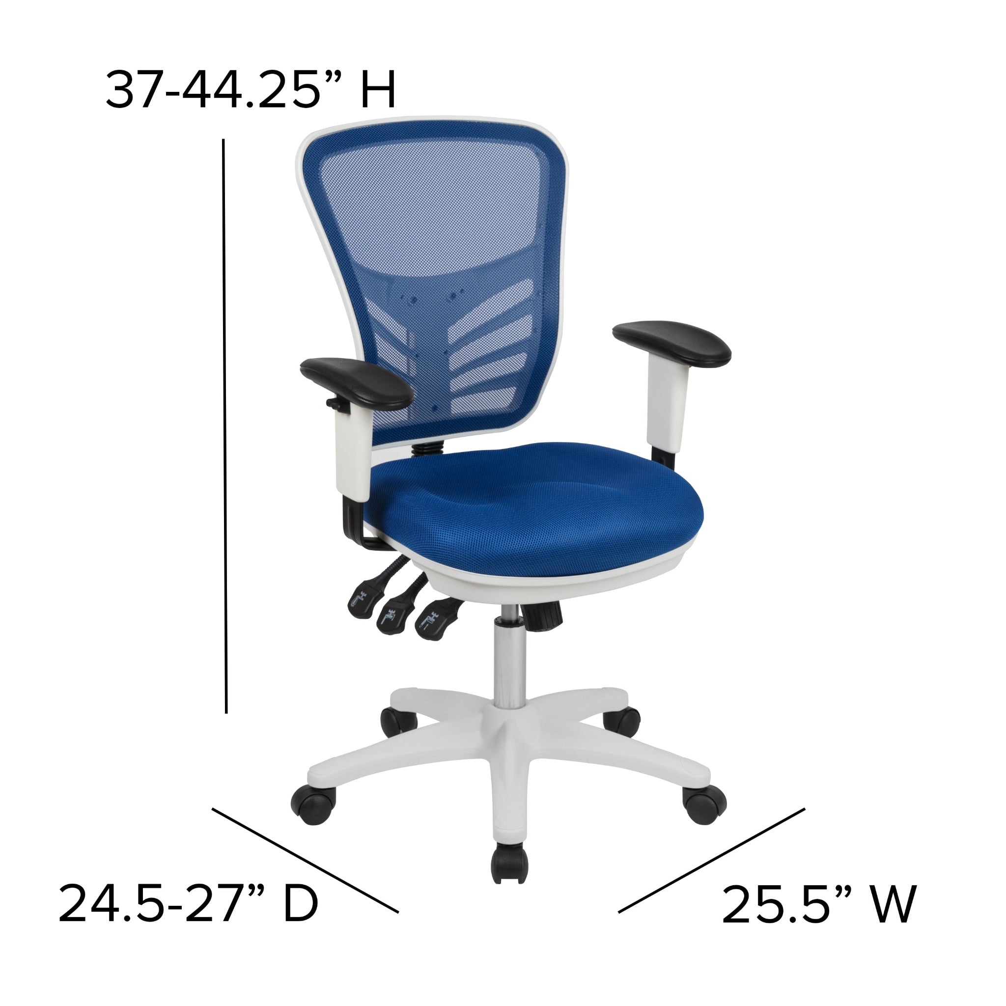 Mid-Back Blue Mesh Multifunction Executive Swivel Office Chair with White Frame