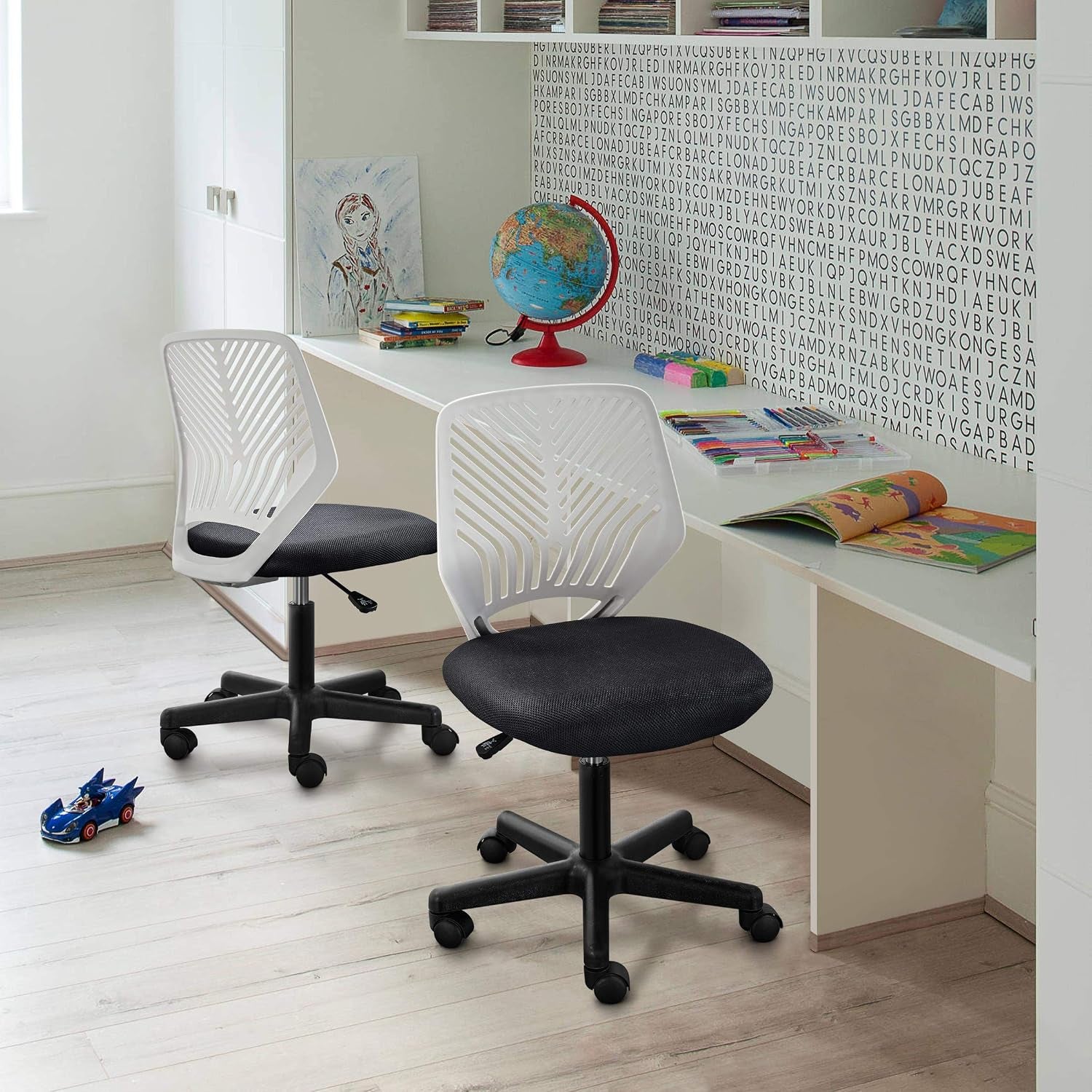 Yaheetech Small Desk Chair, Armless Adjustable Swivel Seat, Dark Grey | Padded Mesh Seat and Ventilated Resin Back, Compact Armless Frame Rolls and Adjusts for Study and Small Desks, Holds 300 Lb.