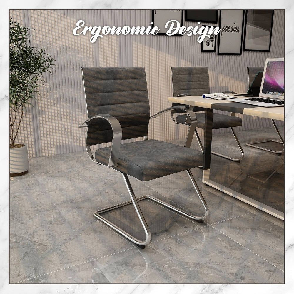 24 PCS Benmar Leather Upholstered Computer Office Chair with Sled Base, Padded Armrests for Home or Office - Charcoal