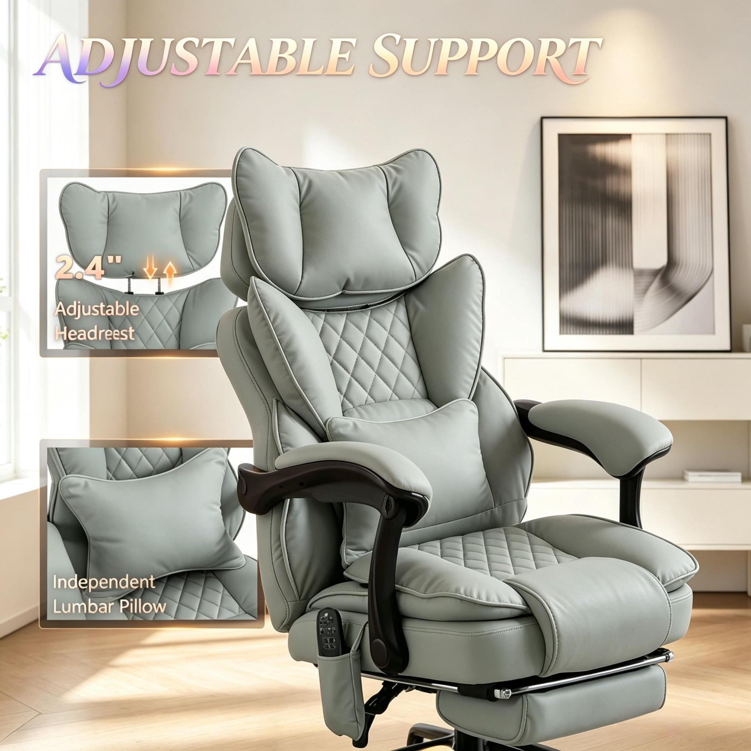 Gray PU Leather Reclining Massage Office Chair with Heat