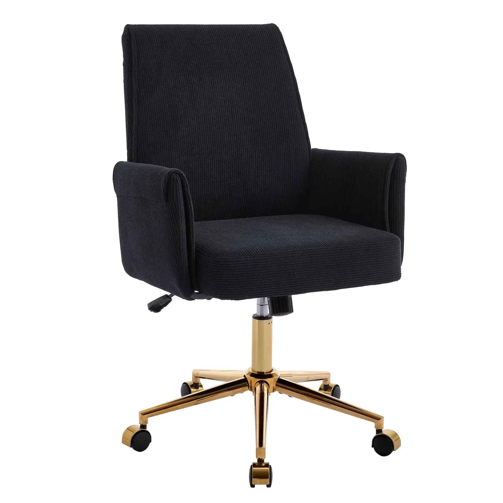 Ergonomic Black Corduroy Office Chair with Gold Base