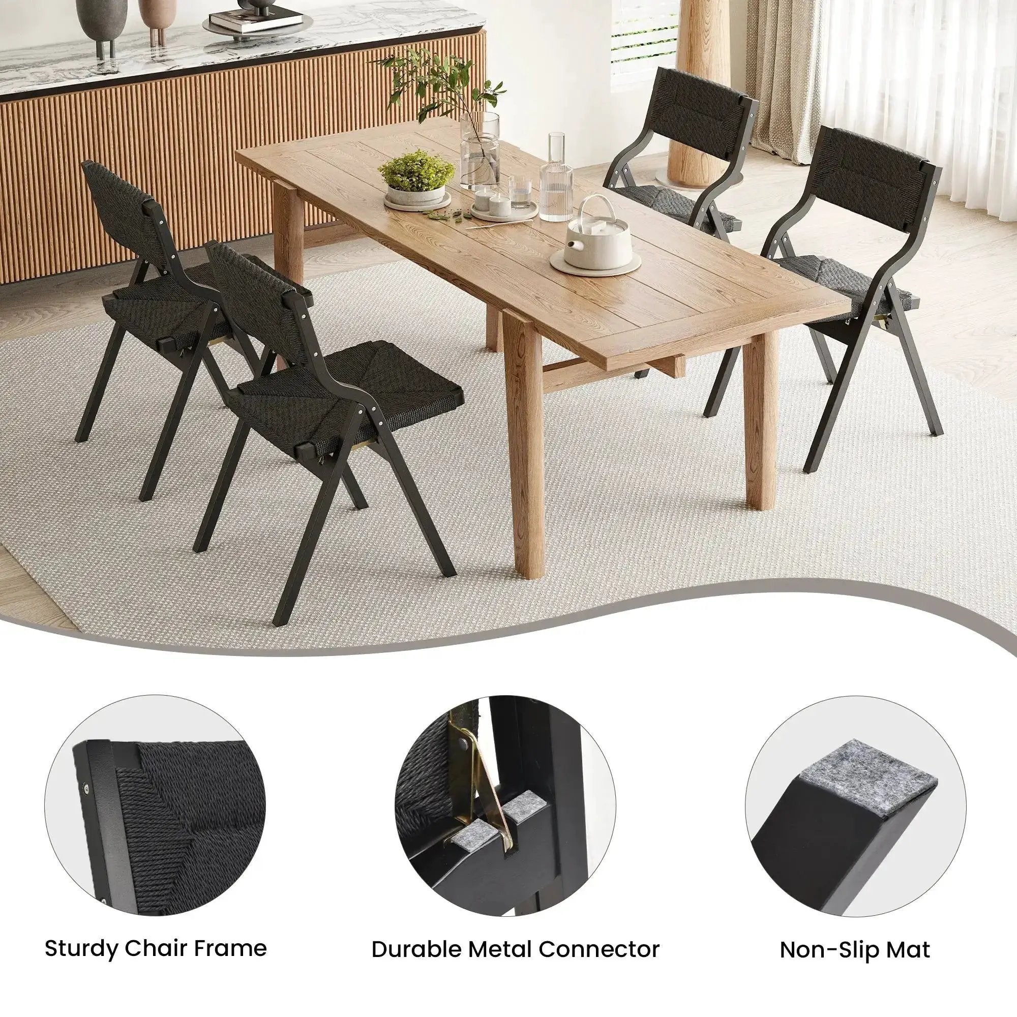 Black Woven Folding Dining Chairs - Space-Saving Set of 2 - Platinum-Level Office Chairs