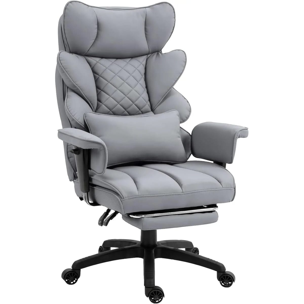Dowinx big and tall office chair with high back, adjustable armrests, lumbar support, footrest, brown PU leather, and pocket spring cushion.