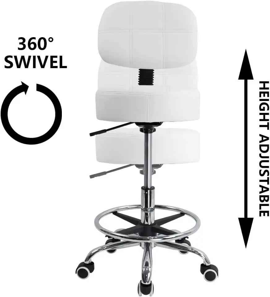 KKTONER Swivel Rolling Stool with Back & Adjustable Footrest