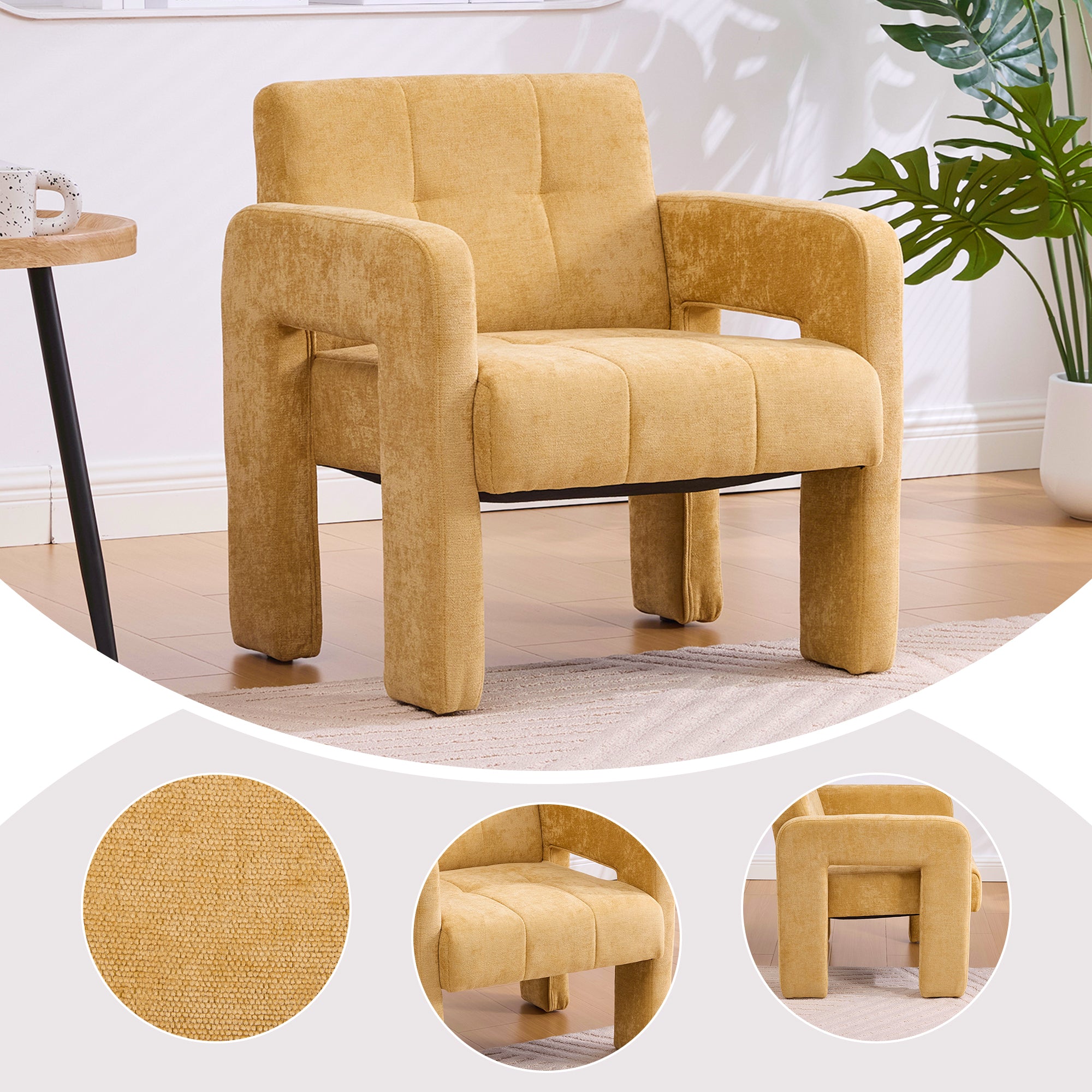 Mustard Chenille Armchair Modern Minimalist Nordic Style Comfort