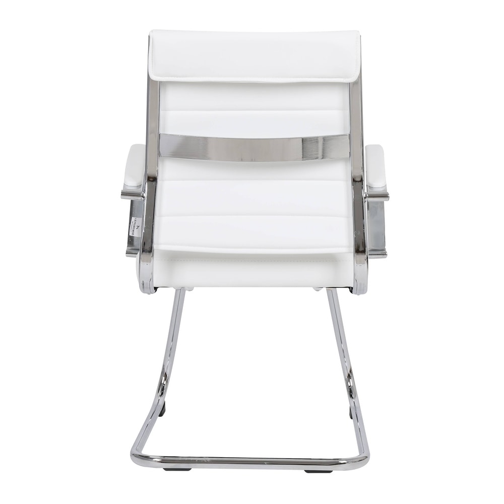24 PCS Benmar Leather Upholstered Computer Office Chair with Sled Base, Padded Armrests for Home or Office - White