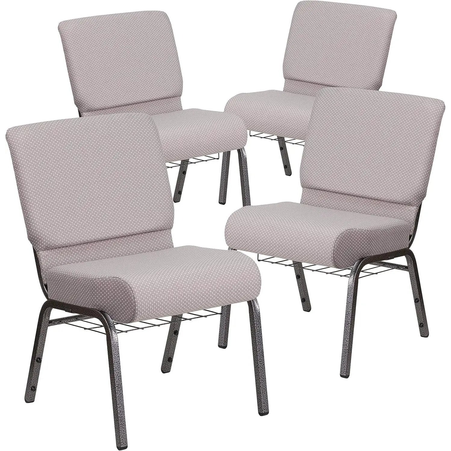 Flash Furniture 4 Pack HERCULES Series 21''W Church Chair in Gray Dot Fabric with Book Rack - Silver Vein Frame by 5 years limited.