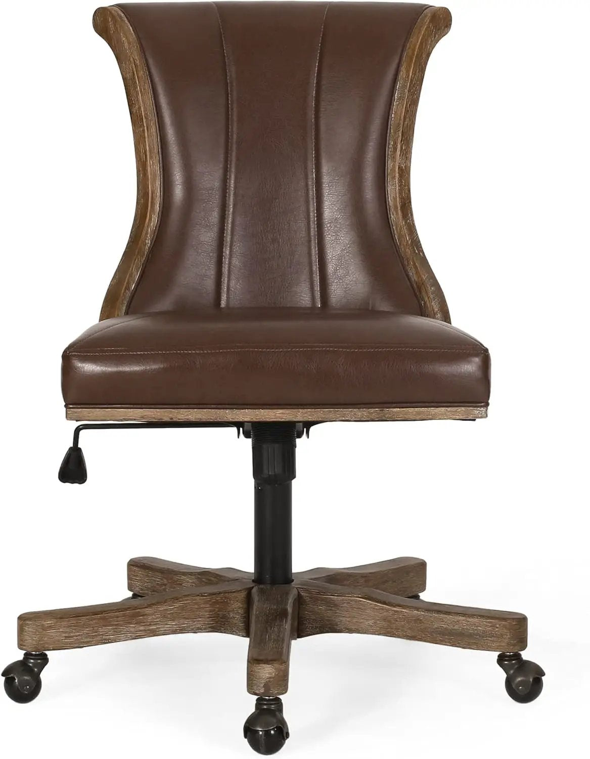 Christopher Knight Home Coulee Office Chair with dark brown leather and natural wood frame