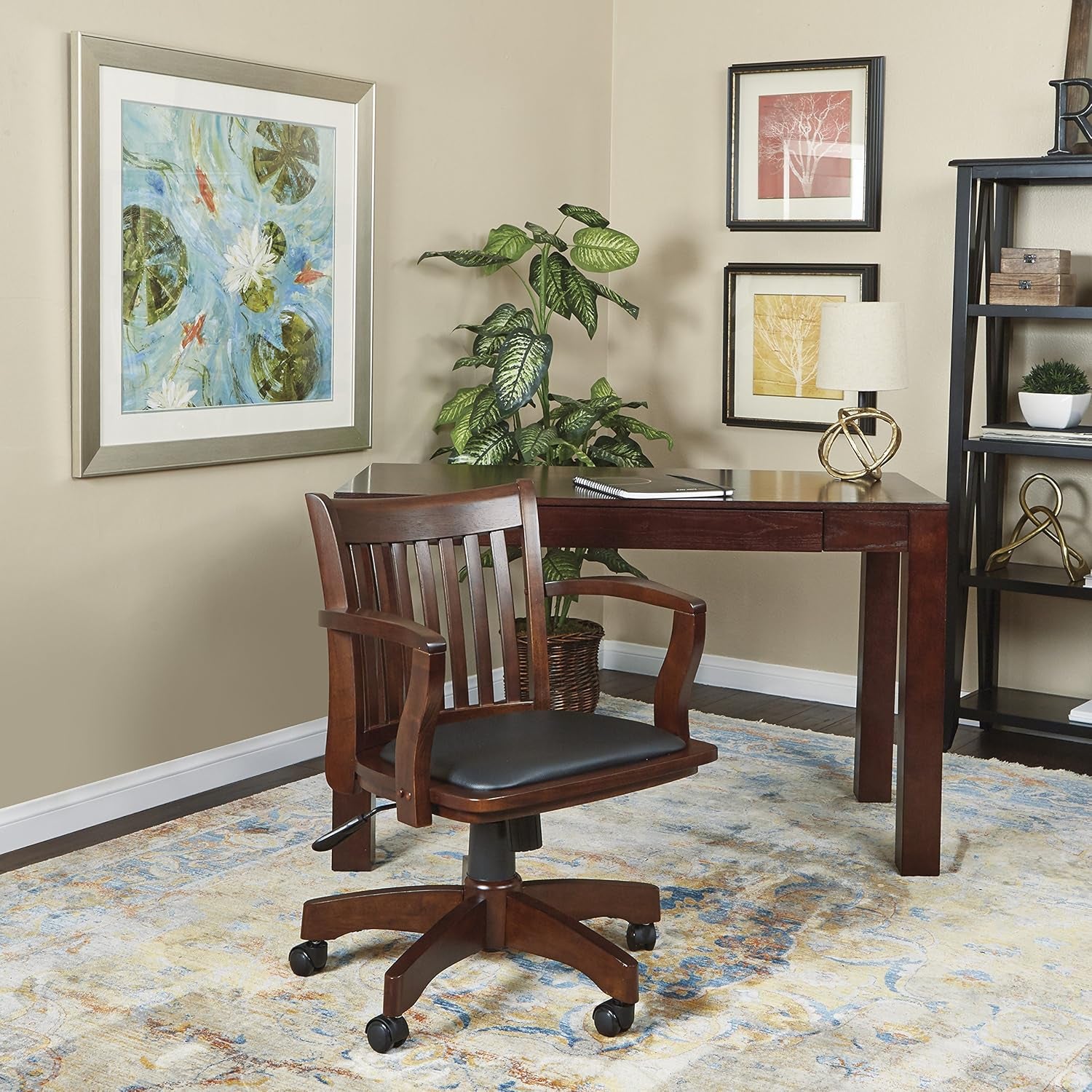 OSP Home Furnishings Deluxe Wood 19Th-Century Banker'S Desk Chair