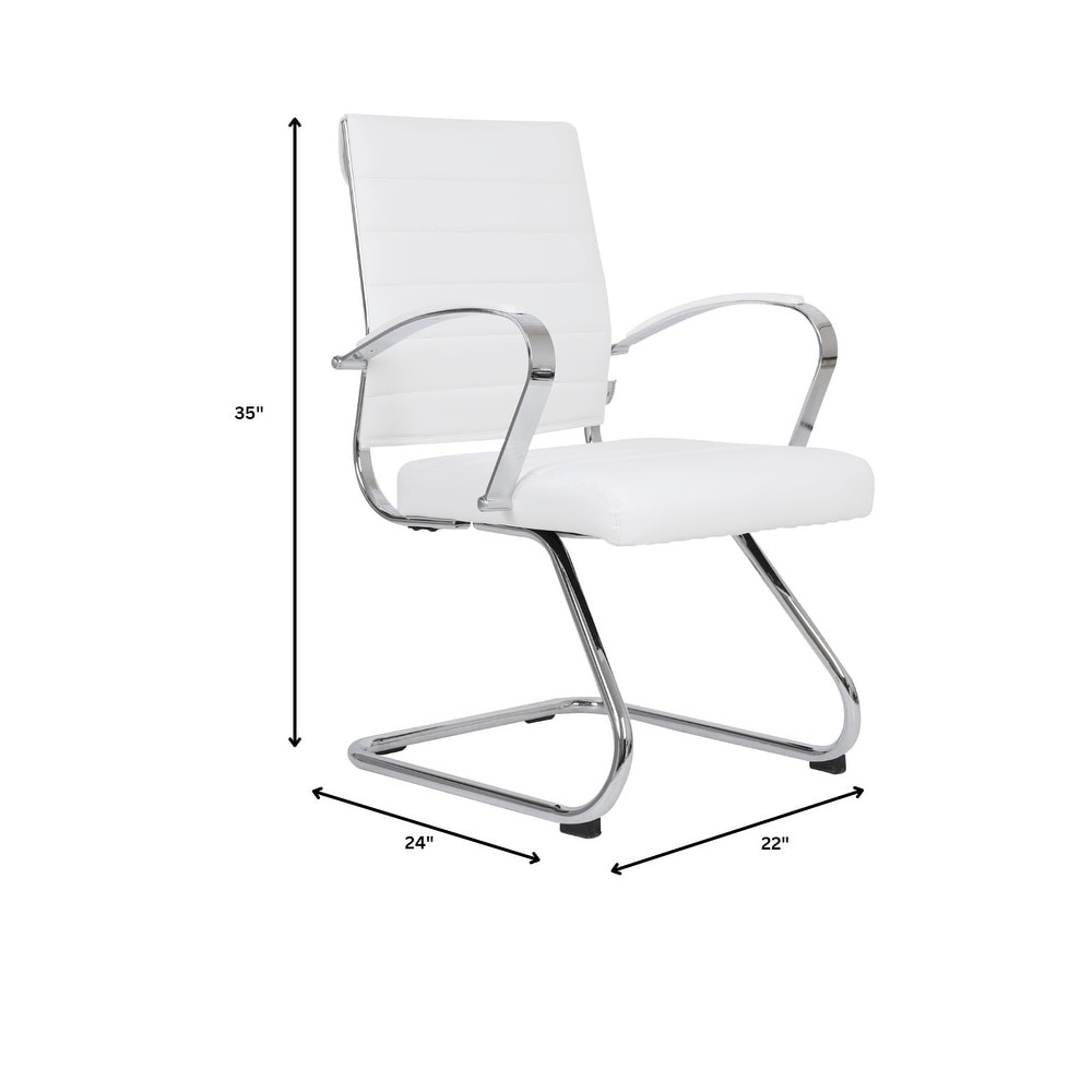 24 PCS Benmar Leather Upholstered Computer Office Chair with Sled Base, Padded Armrests for Home or Office - White