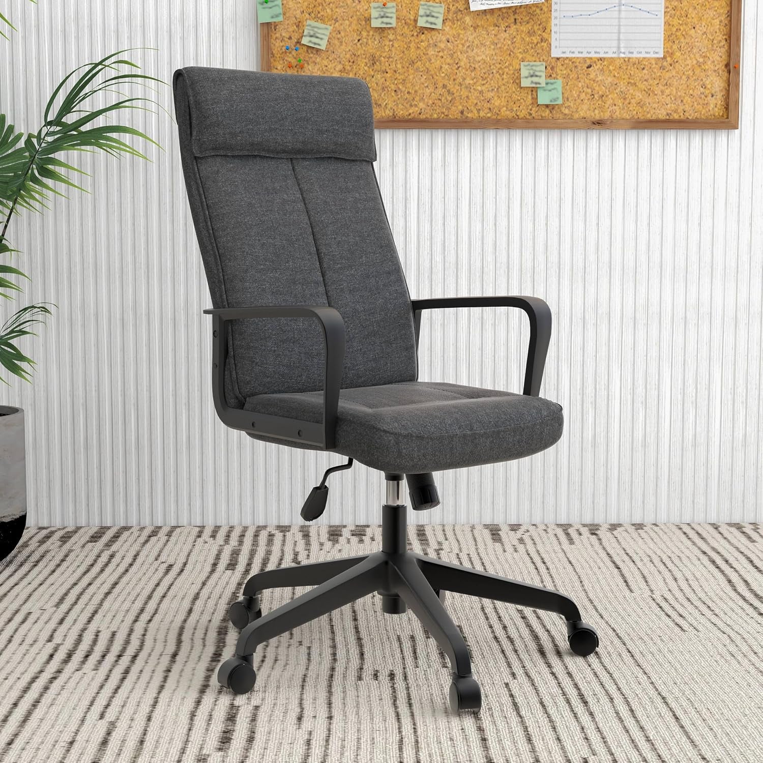 Leisuremod Ergonomic Office Chair High-Back Polyester Adjustable Height Swivel and Tilt with Double Wheel Casters Aiaria Collection in Charcoal