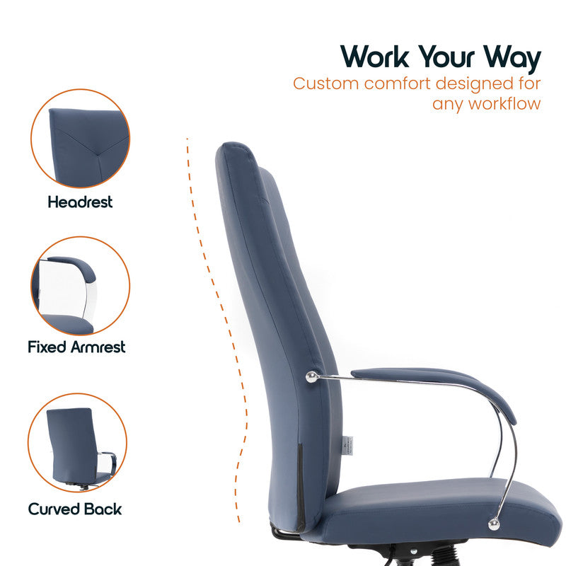 20 PCS Sonora Ergonomic High-Back Leather Desk Office Chair with Chrome Base and Tilt for Home Office - Navy Blue