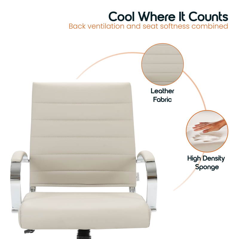 30 PCS Benmar Leather Office Desk Computer Chair with Ribbed Seat and Steel Frame - Tan