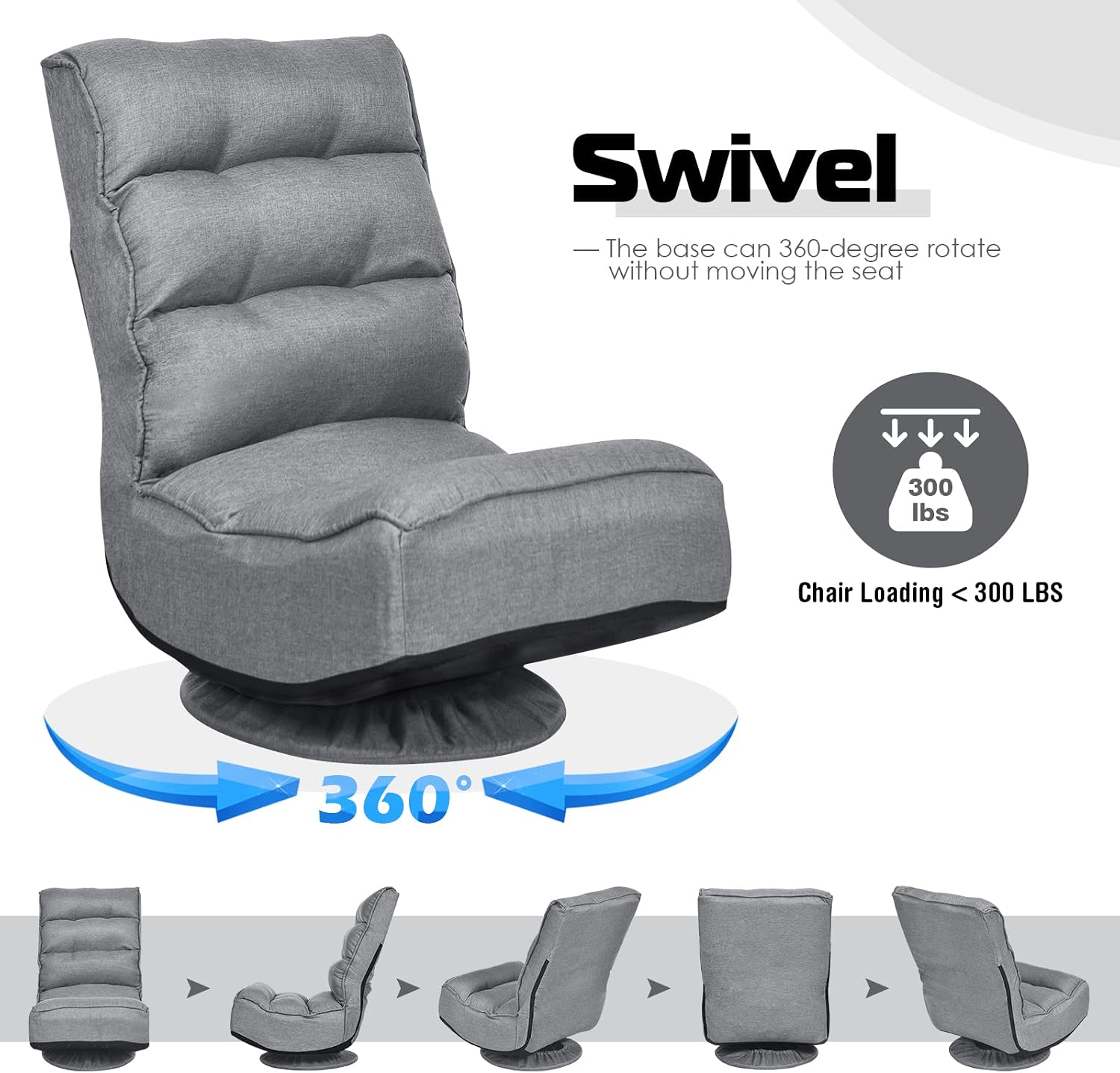 Gray Swivel 360 Degree Folding Linen Floor Gaming Chair - Platinum-Level Office Chairs