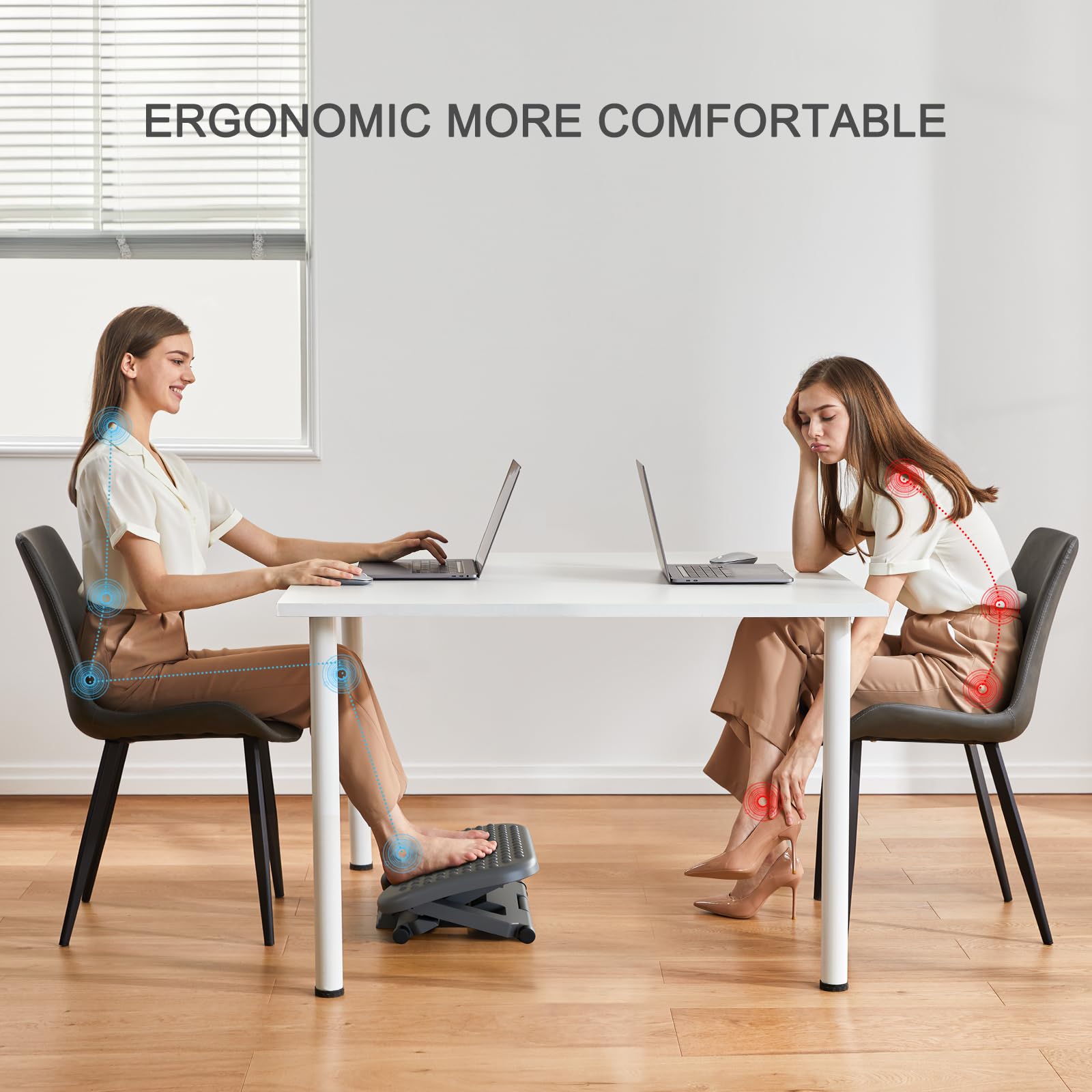 Adjustable Desk Footrest, Foot Rest for Under Desk at Work with Massage, Adjustable Foot Stool with 3 Height Position & 30 Degree Tilt Angle Adjustment for Home, Office