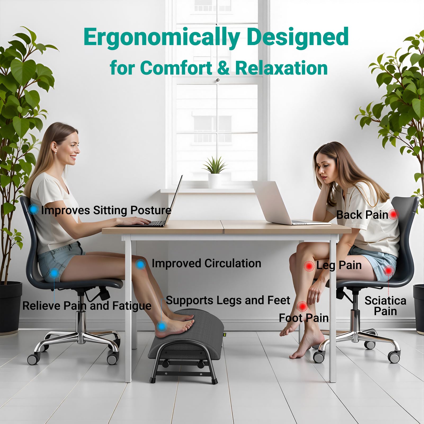 Adjustable Under Desk Foot Rest Ergonomic Memory Foam