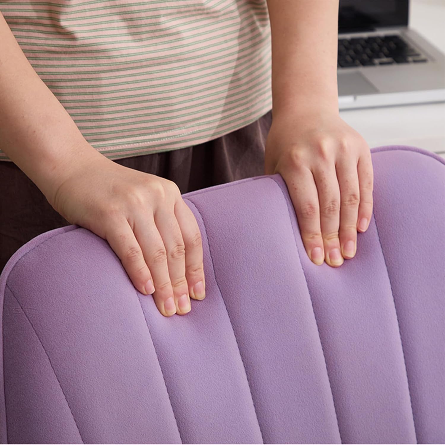Lilac Velvet Office Chair, Ergonomic Adjustable Swivel Desk Chair with Silver Base and Comfortable Backrest for Home and Bedroom - Platinum-Level Office Chairs
