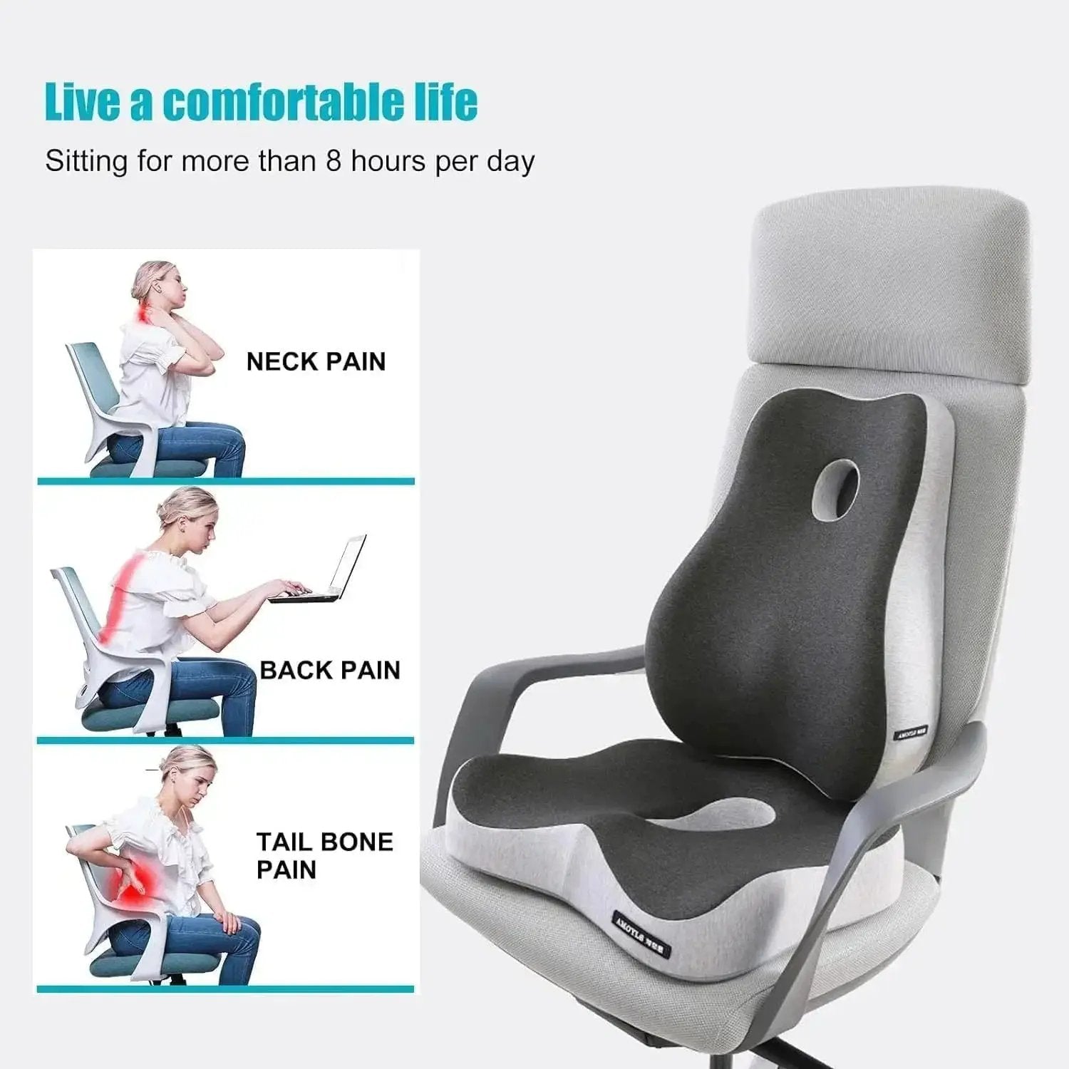 Memory Foam Office Chair Cushion Car Seat Support Waist Pillow Massage Lumbar Orthopedic Pillow Buttock Coccyx Cushion Back Pads by Platinum-Level Office Chairs