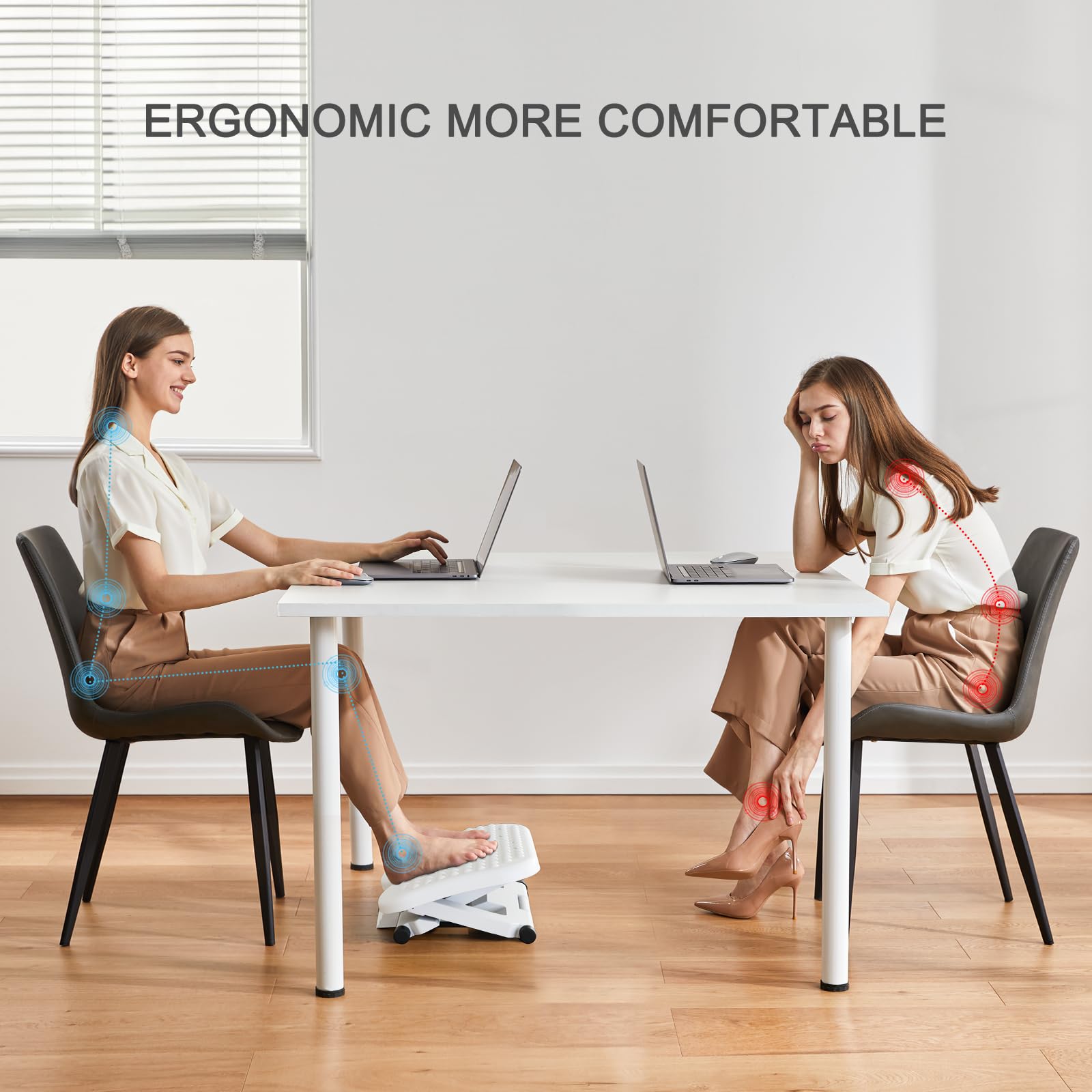 Adjustable Desk Footrest, Foot Rest for Under Desk at Work with Massage, Adjustable Foot Stool with 3 Height Position & 30 Degree Tilt Angle Adjustment for Home, Office